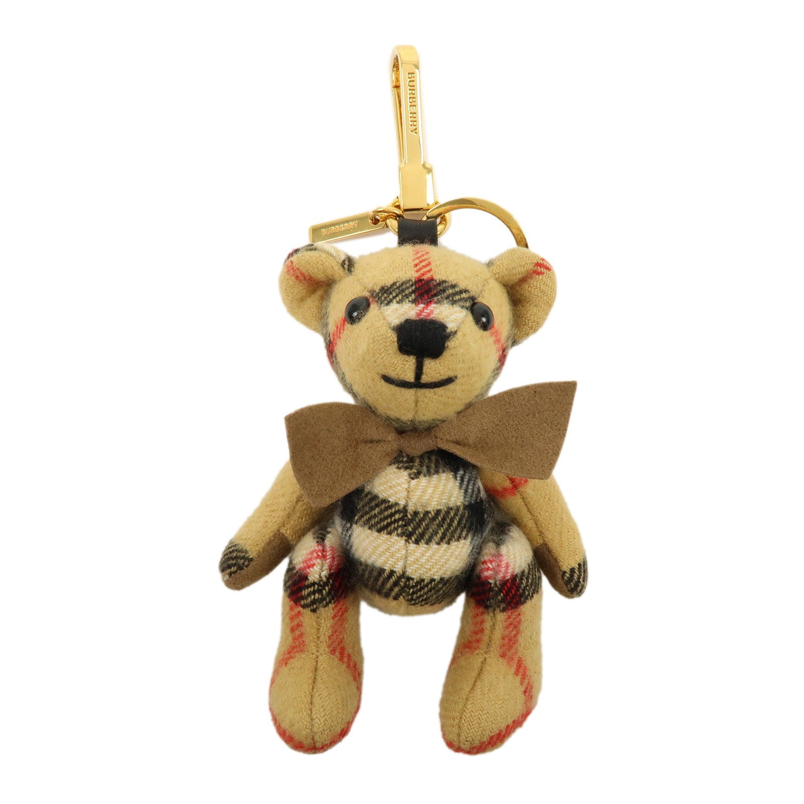 BURBERRY Thomas Bear Cashmere Leather Bag Charm Key Holder Brown