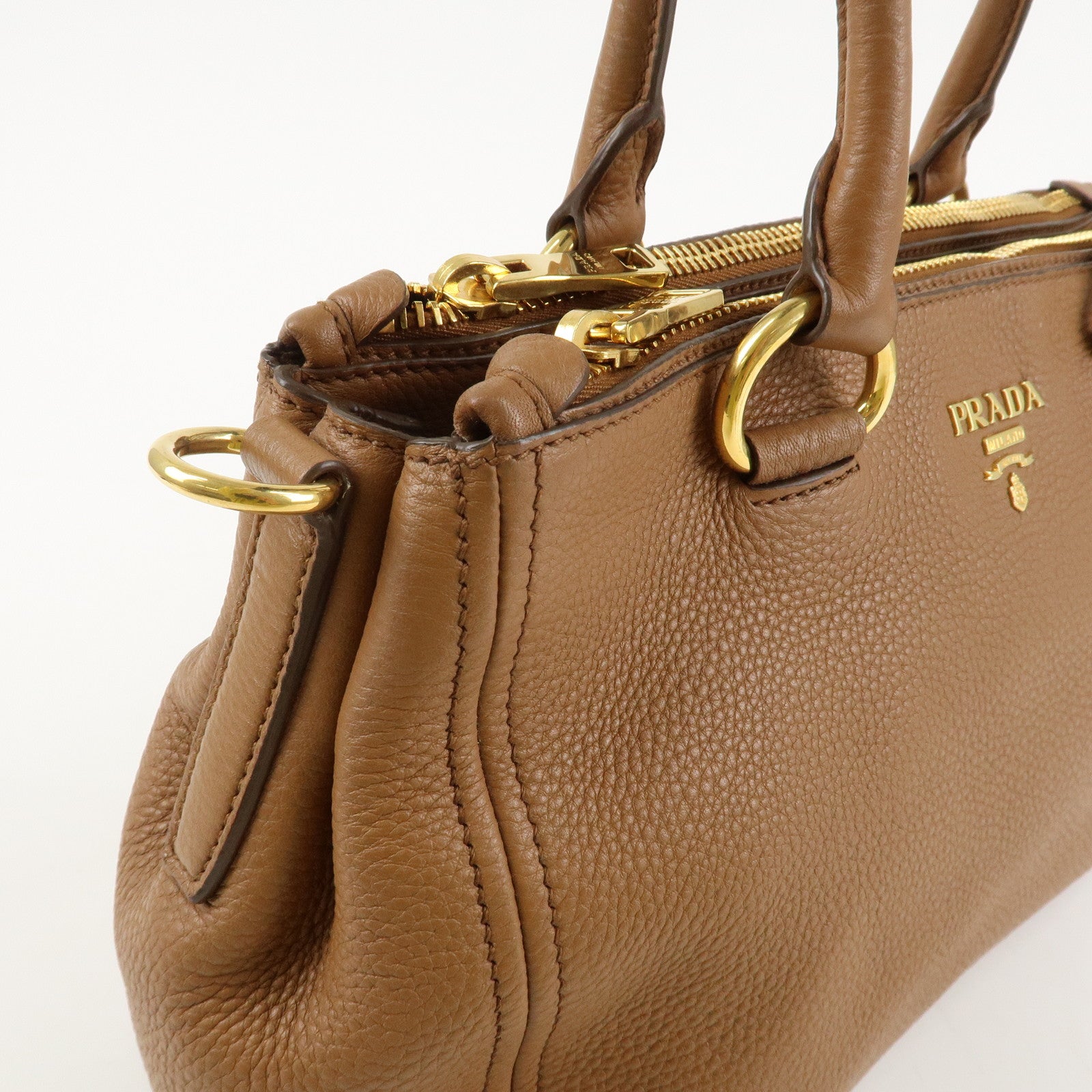 PRADA Logo VIT.DAINO Calf Leather 2Way Tote Bag Brown 1BA866 Used