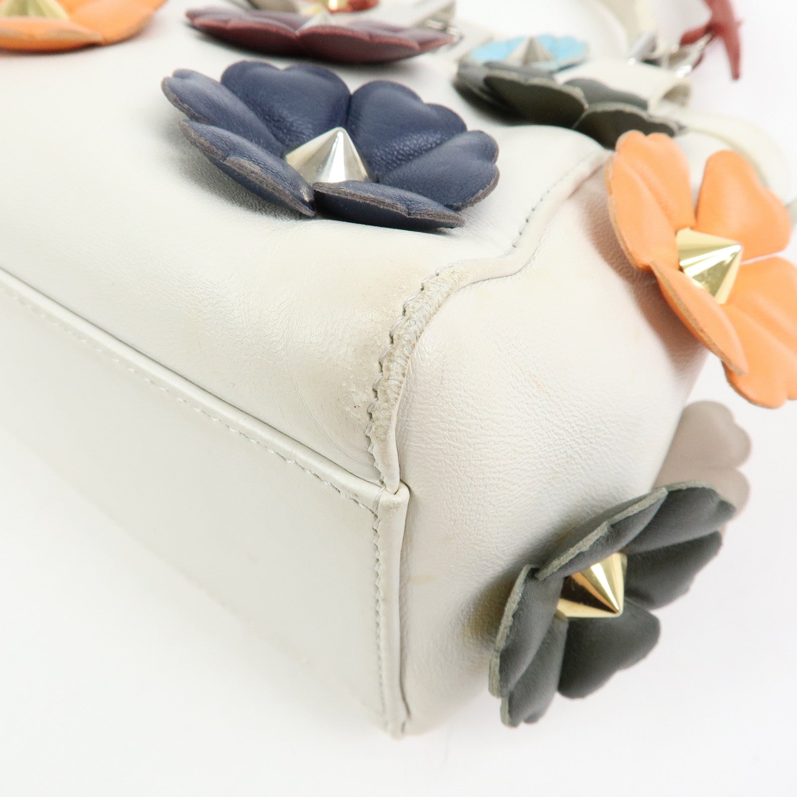 FENDI Peekaboo Mini 2Way Shoulder Bag Hand Bag Flower Ivory 8BN244