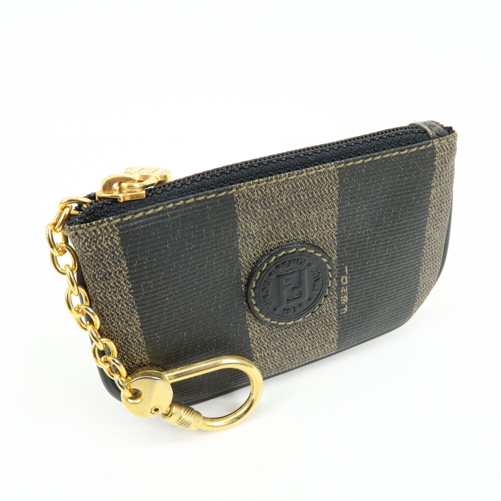 FENDI Pequin PVC Coated Canvas Coin Case Black Beige
