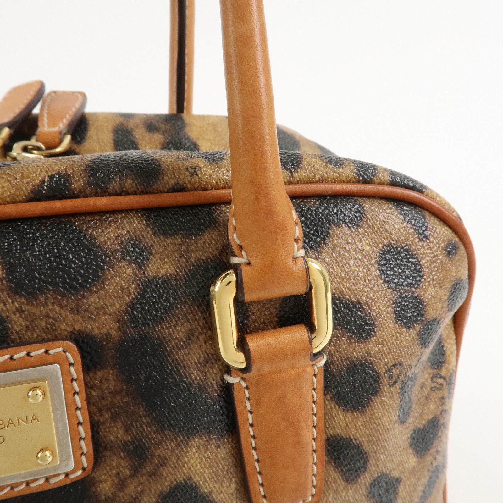 Dolce&Gabbana Leather Shoulder Bag Hand Bag Leopard Brown