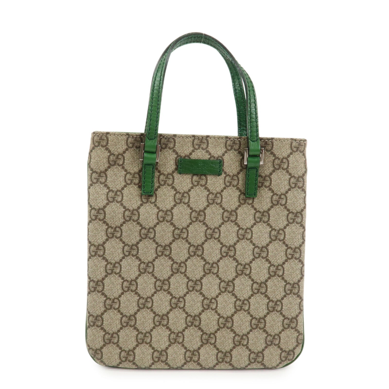 GUCCI GG Supreme Leather Hand Bag Tote Bag Beige Green 114600