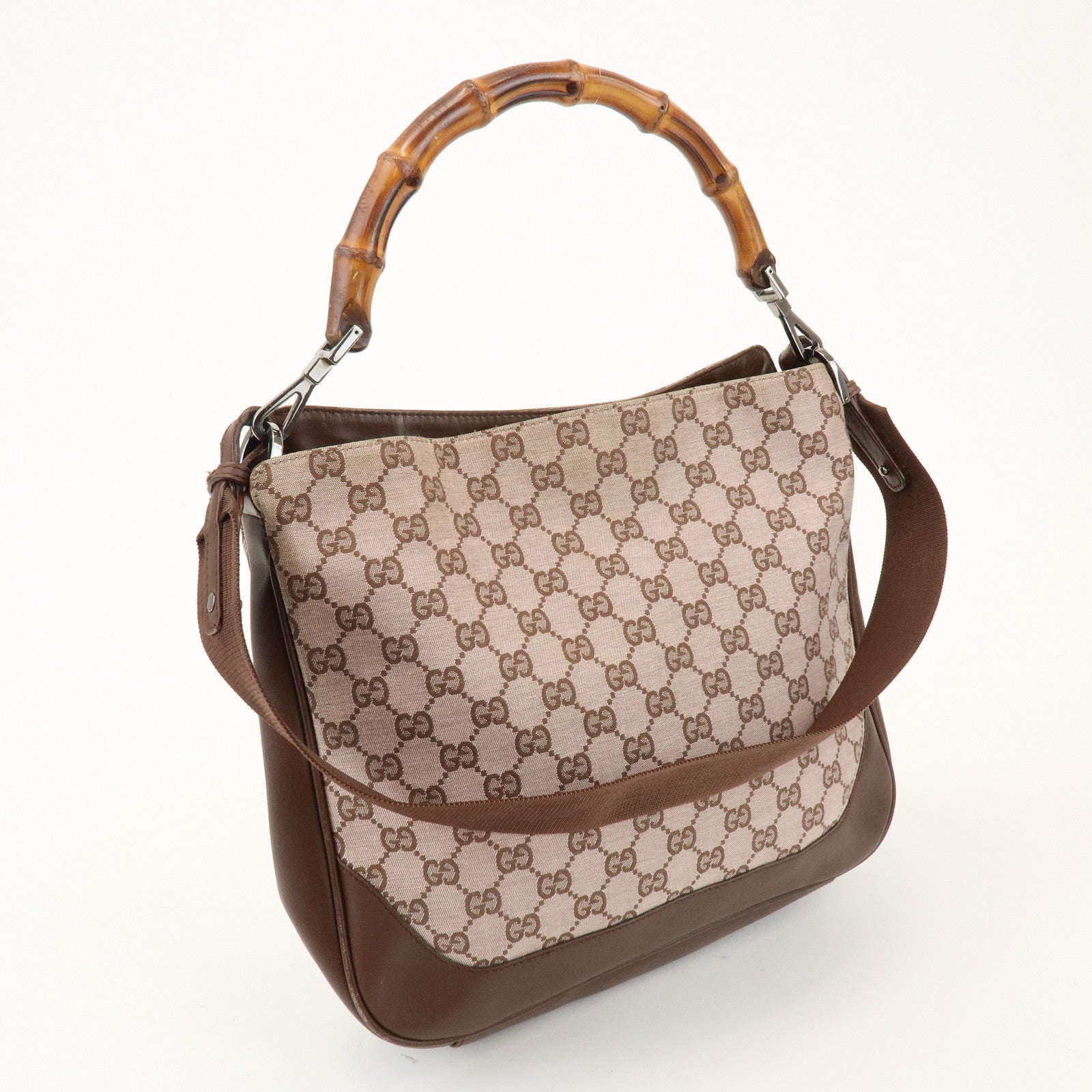 GUCCI Bamboo GG Canvas Leather 2Way Bag Brown 001・4095・001553