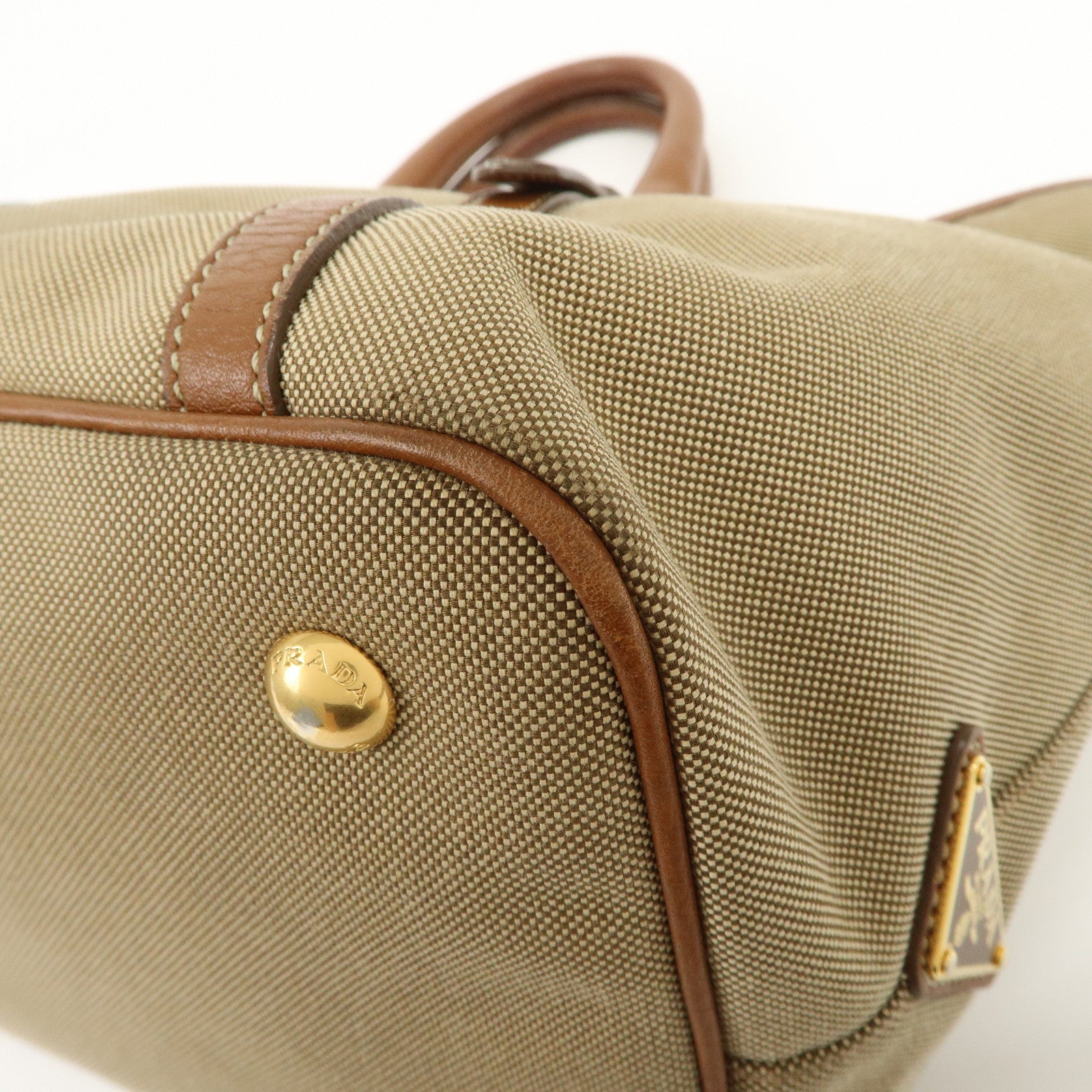 PRADA Logo Jacquard Leather Ribbon 2Way Tote Bag Brown BN1841