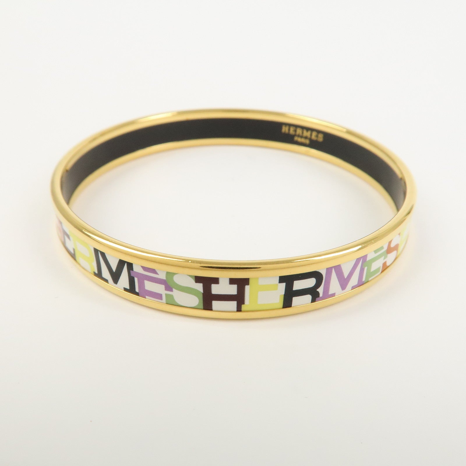HERMES Email PM Gold Plated Bracelet Bangle Multicolor