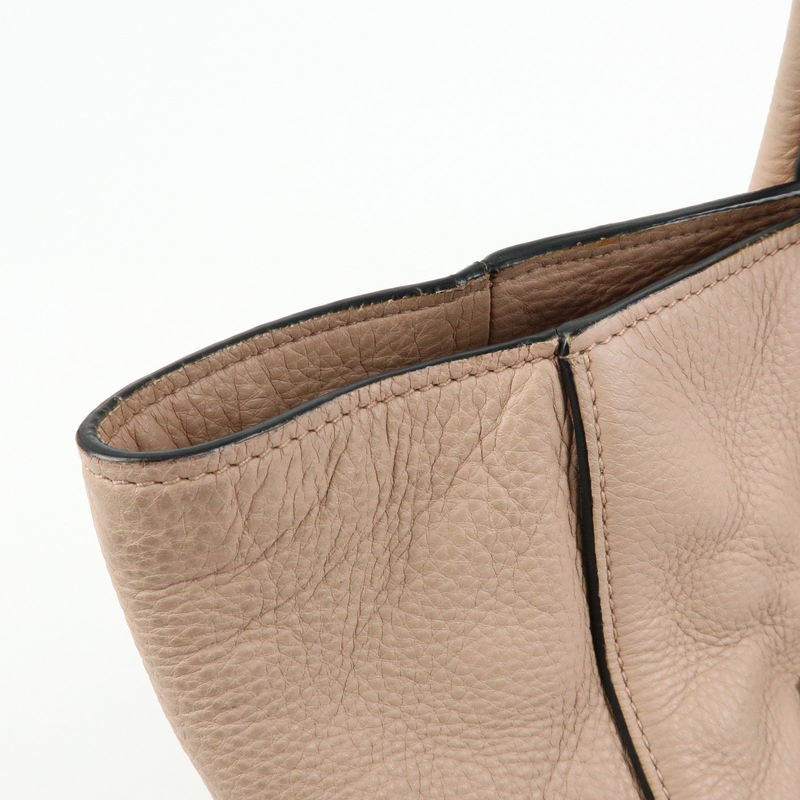 PRADA Triangle Logo Leather Tote Bag Shoulder Bag Pink Beige