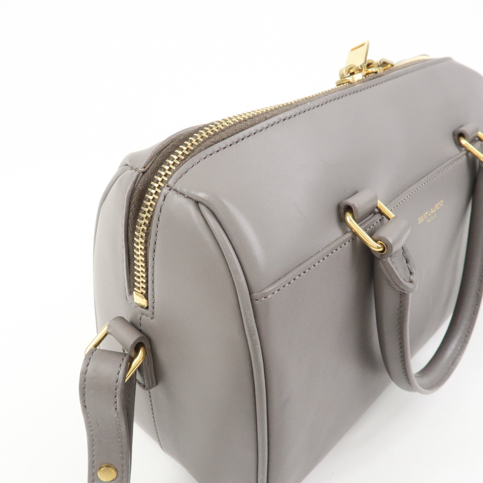 SAINT LAURENT PARIS Baby Duffle Leather 2WAY Hand Bag Gray 330958