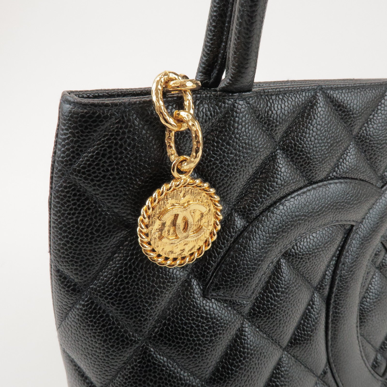 CHANEL Matelasse COCO Mark Caviarskin Medallion Tote Bag A01804