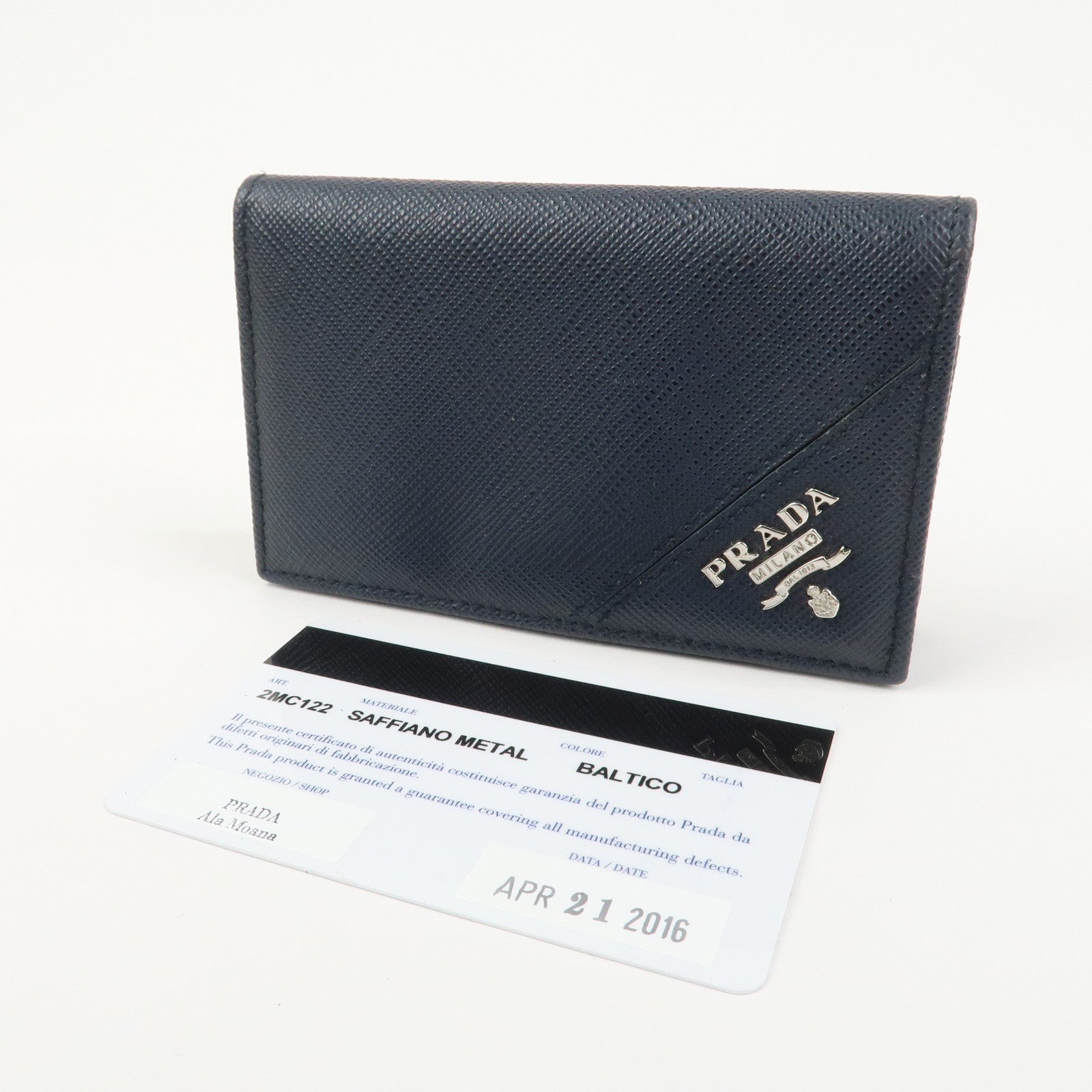 PRADA Saffiano Leather Card Case Card Holder Navy 2MC122
