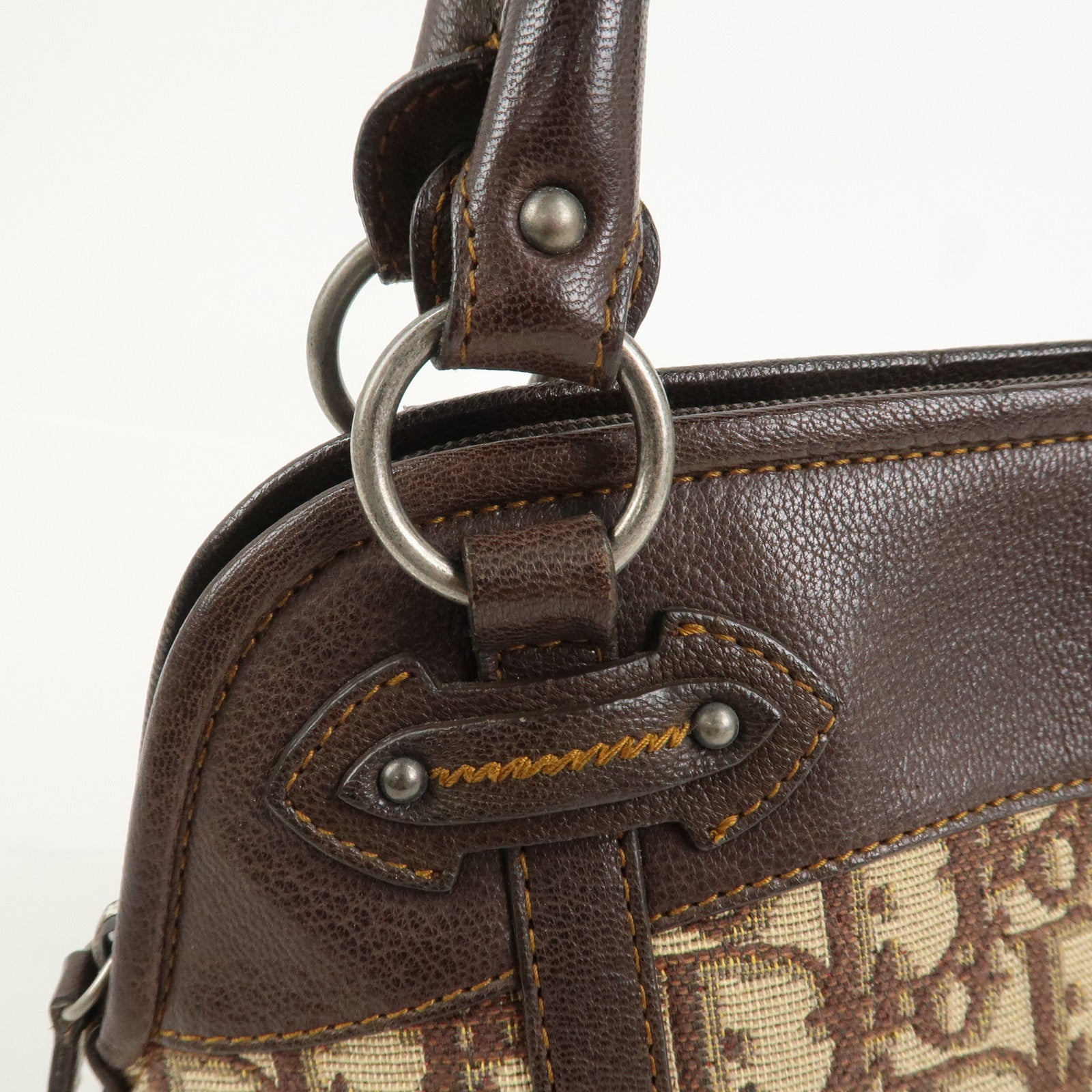 Christian Dior Trotter Canvas Leather Hand Bag Beige Brown
