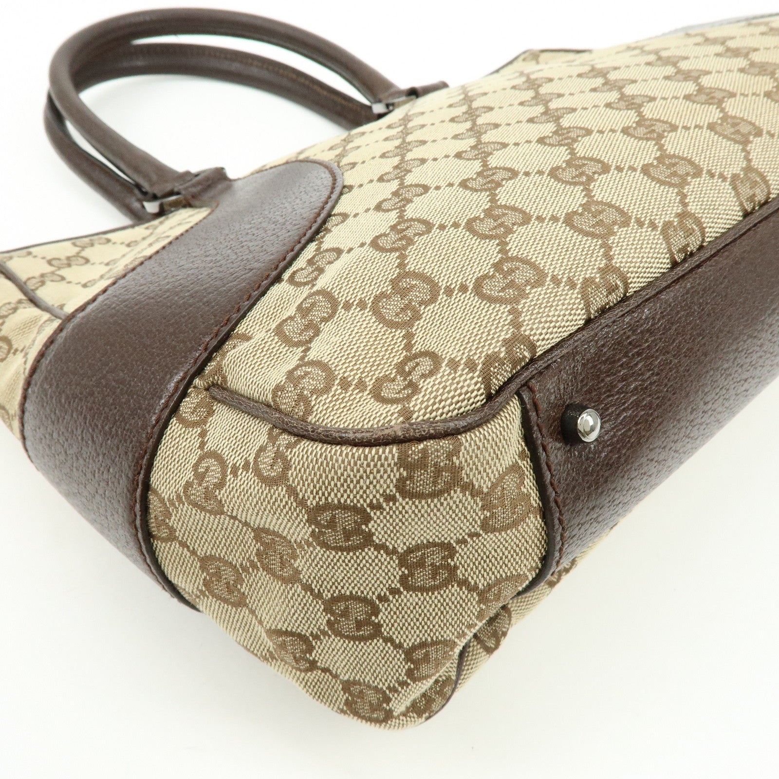 GUCCI GG Canvas Leather Tote Bag Hand BagBrown 113011