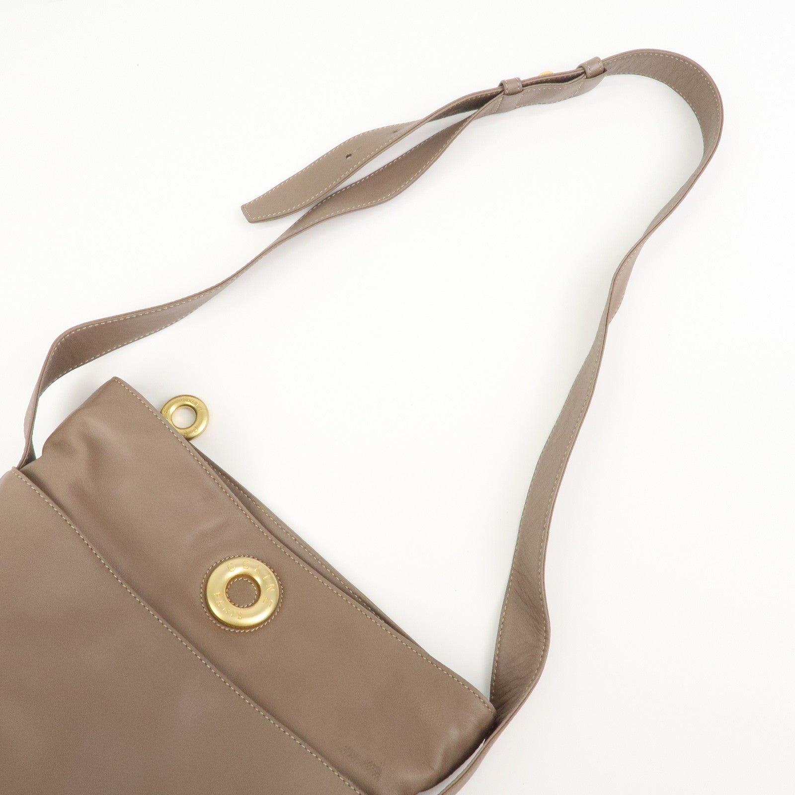CELINE Logo Leather Shoulder Bag Crossbody Bag Greige