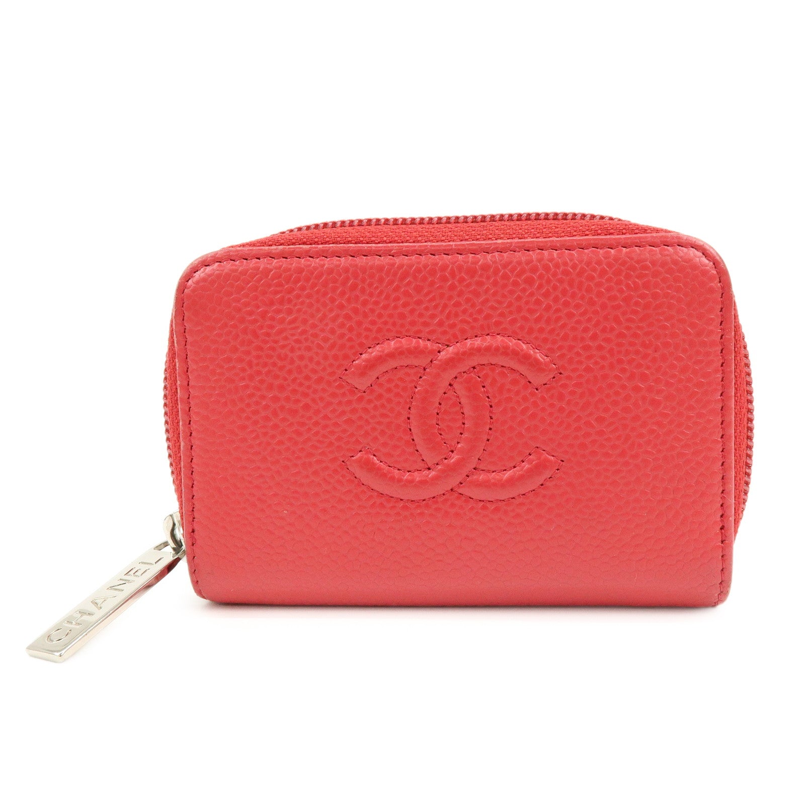 CHANEL COCO Mark Caviarskin Card Case Coin Case Red A68890