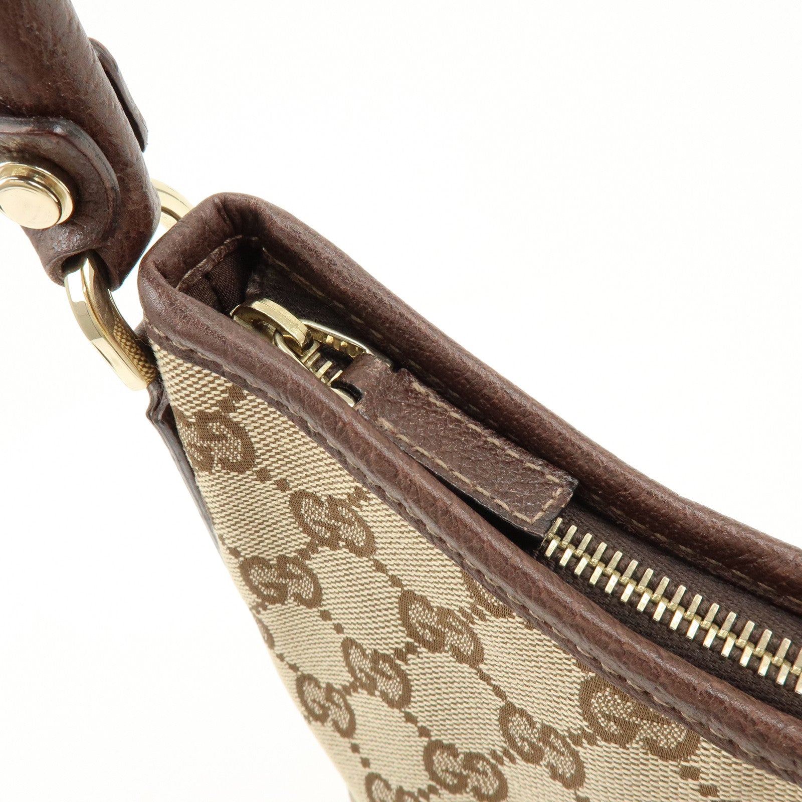 GUCCI Abbey GG Canvas Leather Shoulder Bag Beige Brown 130738