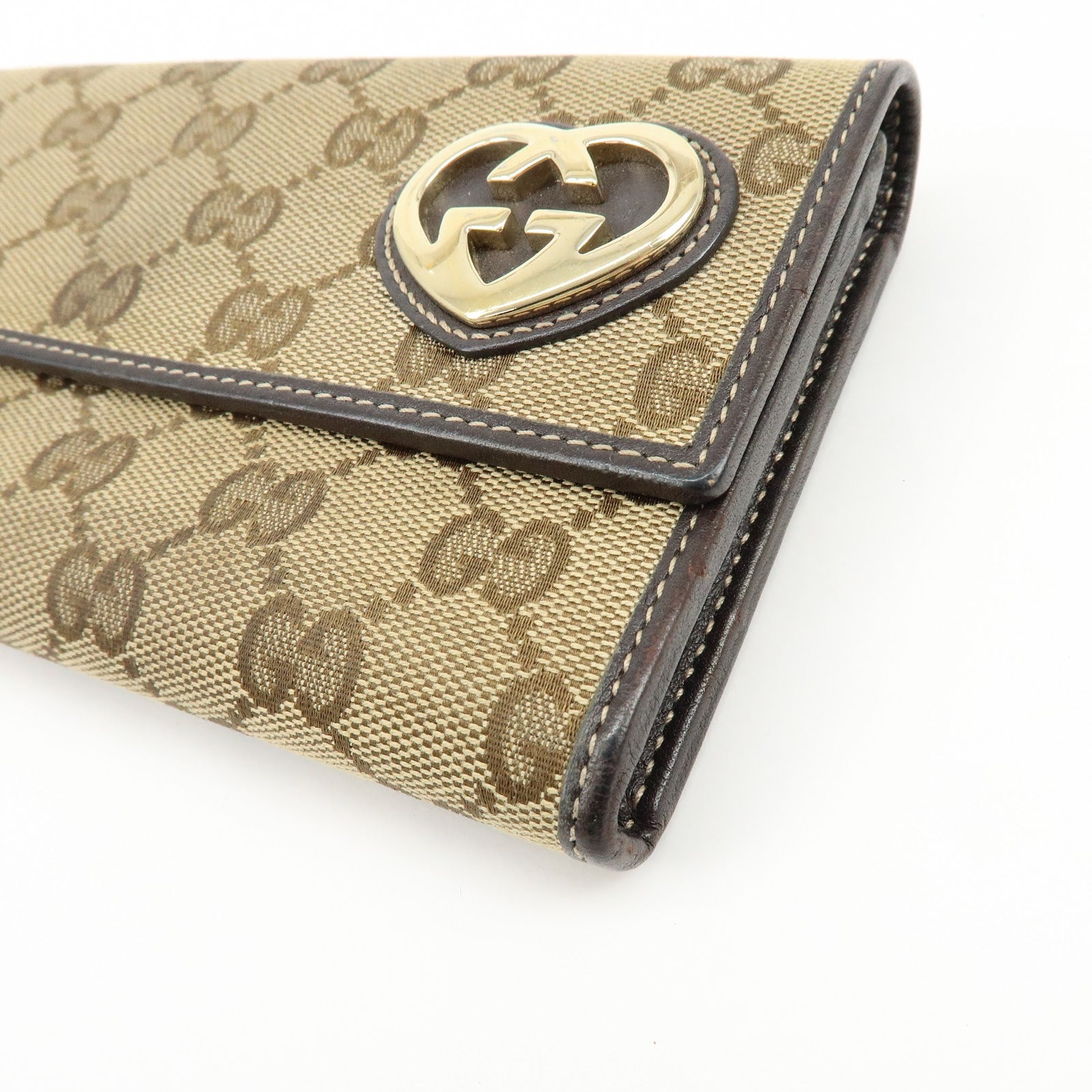 GUCCI Lovely Heart GG Canvas Leather Long Wallet Brown 251861