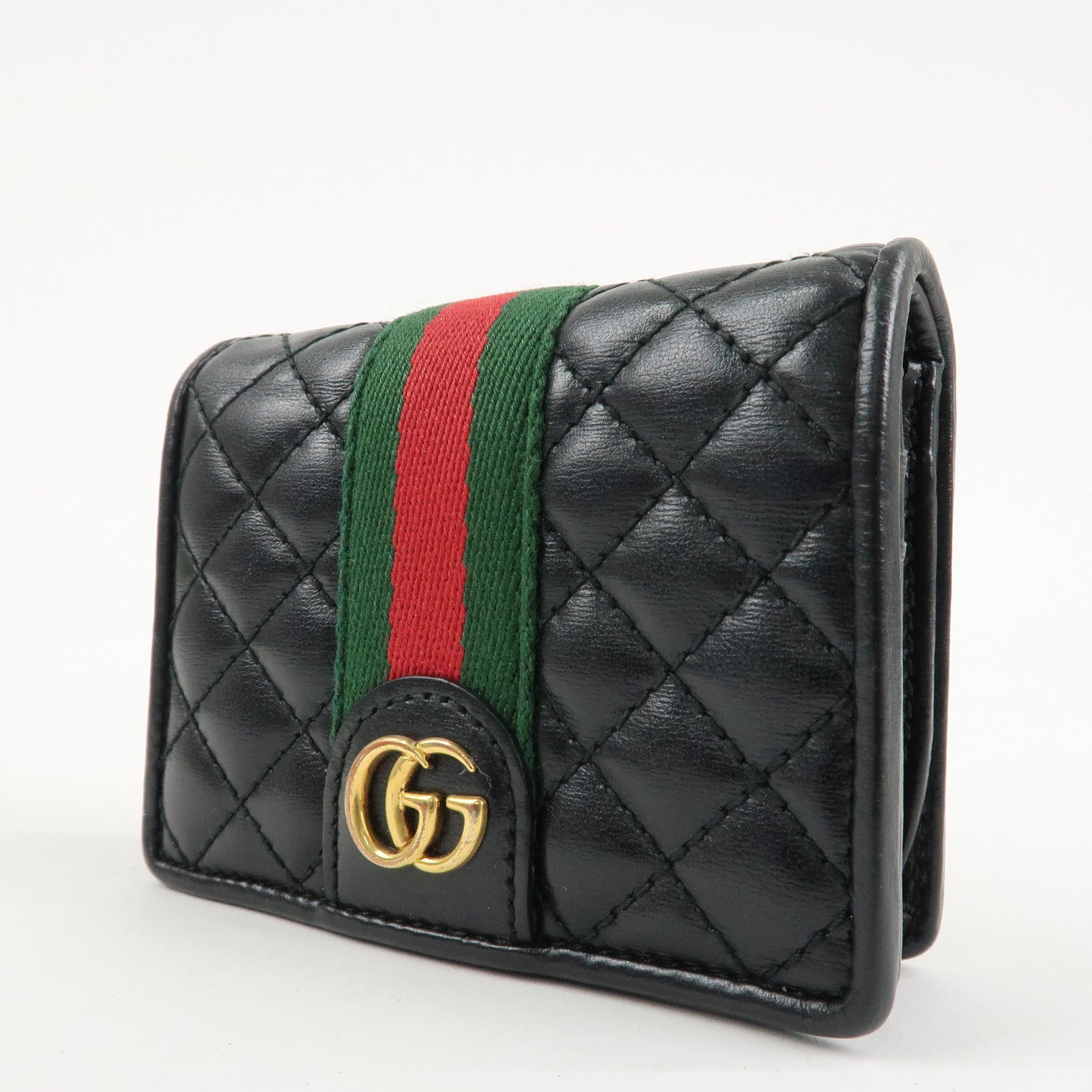 GUCCI Sherry GG Marmont Leather Bi-Fold Wallet Black 536453 Used