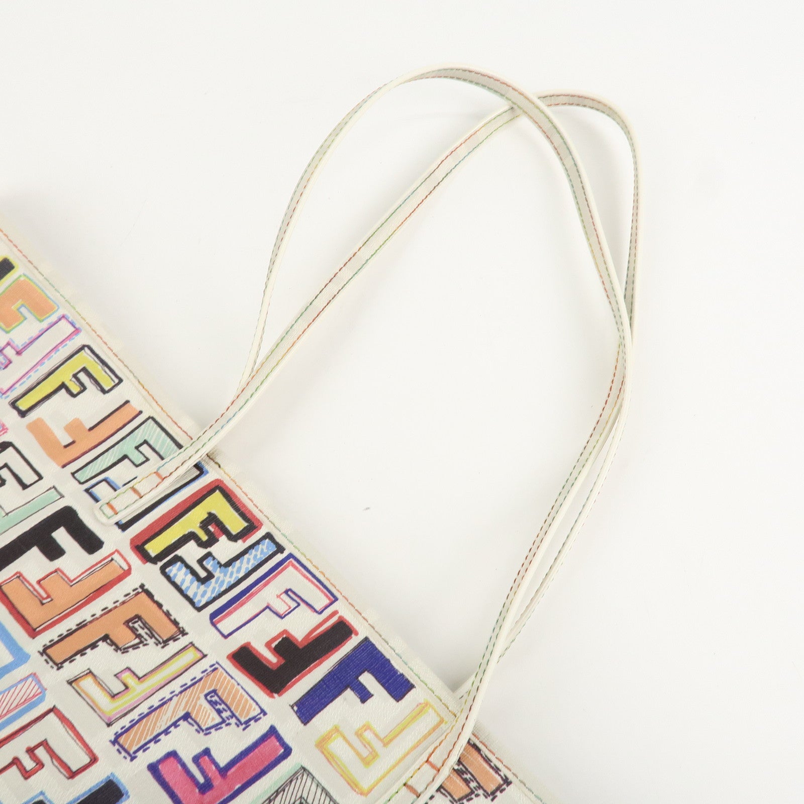 FENDI Zucca Logo Print PVC Tote Bag Multicolor White 8BH185 Used