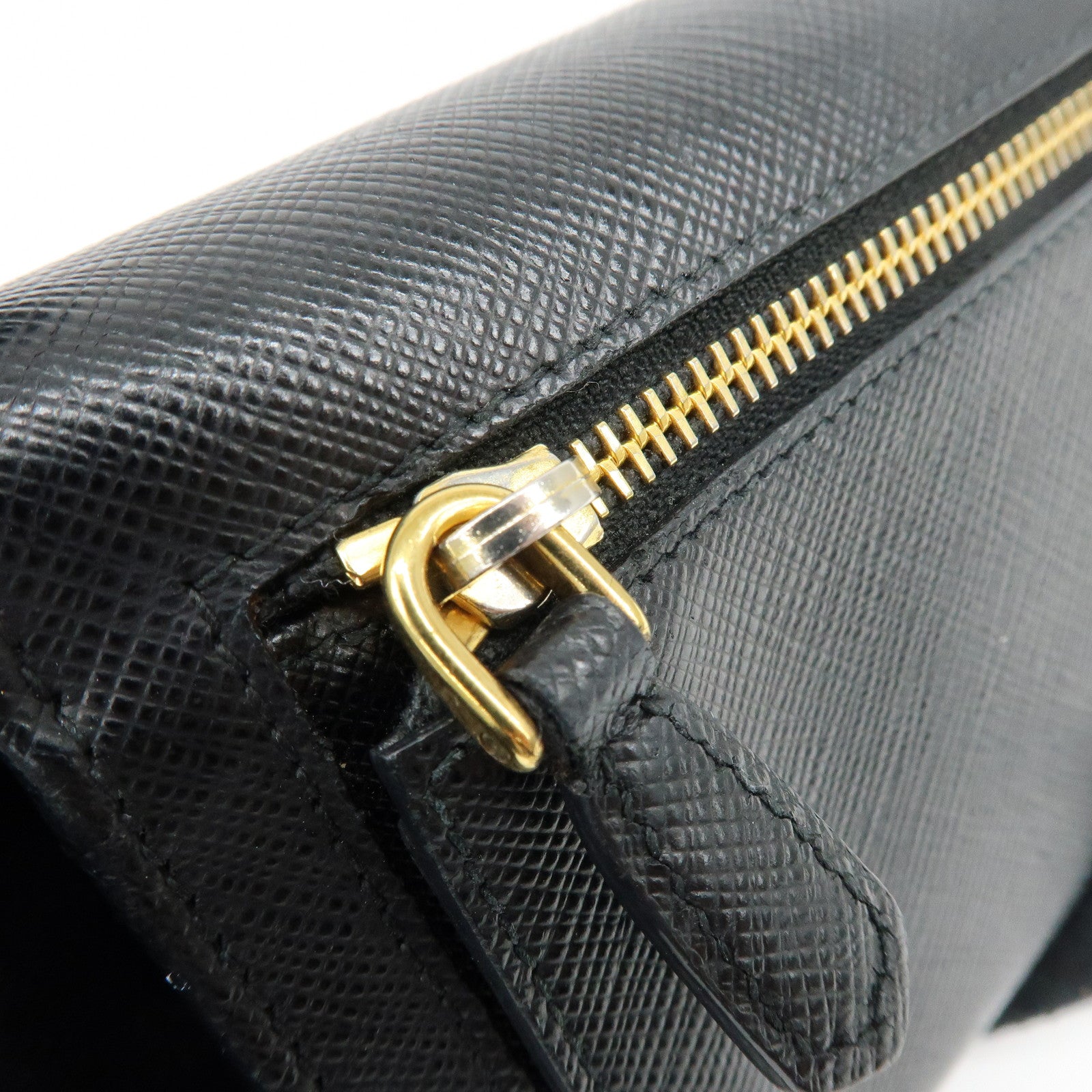 PRADA Saffiano Leather Ribbon Long Wallet Black