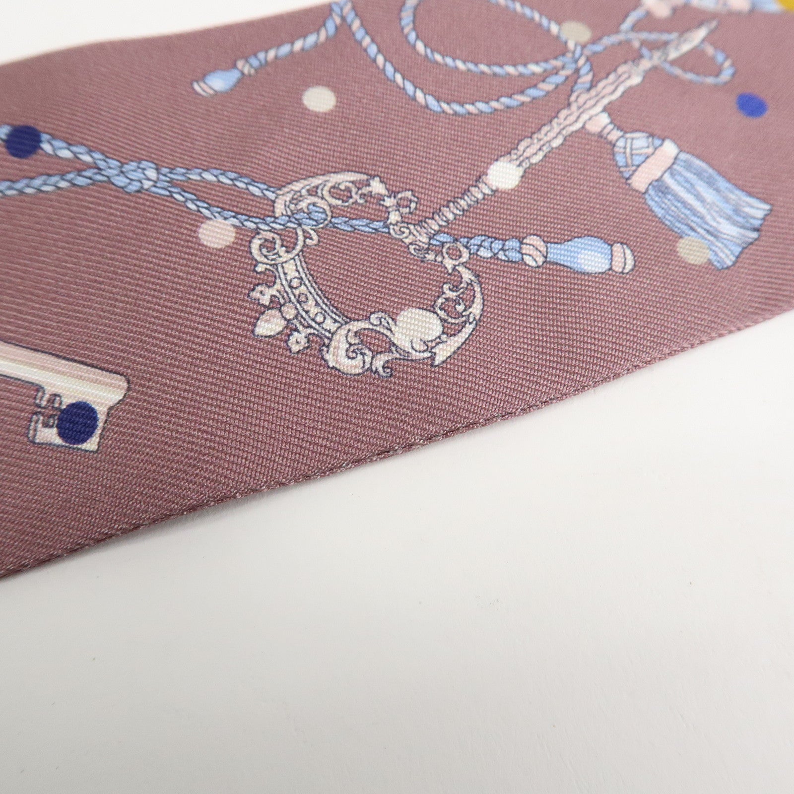 HERMES Silk 100% Twilly Scarf LES CLES A POIS Purple Multicolor