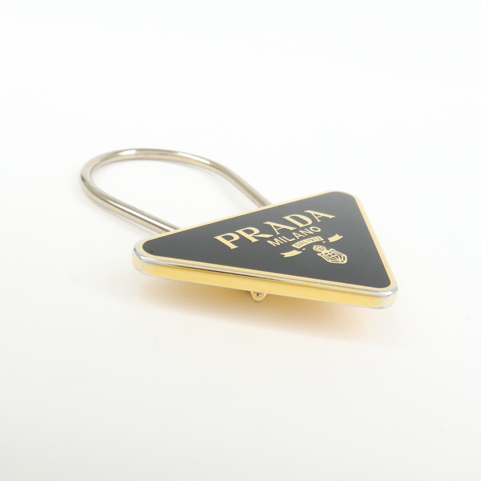 PRADA Triangle Logo Metal Bag Charm Key Charm Black Gold