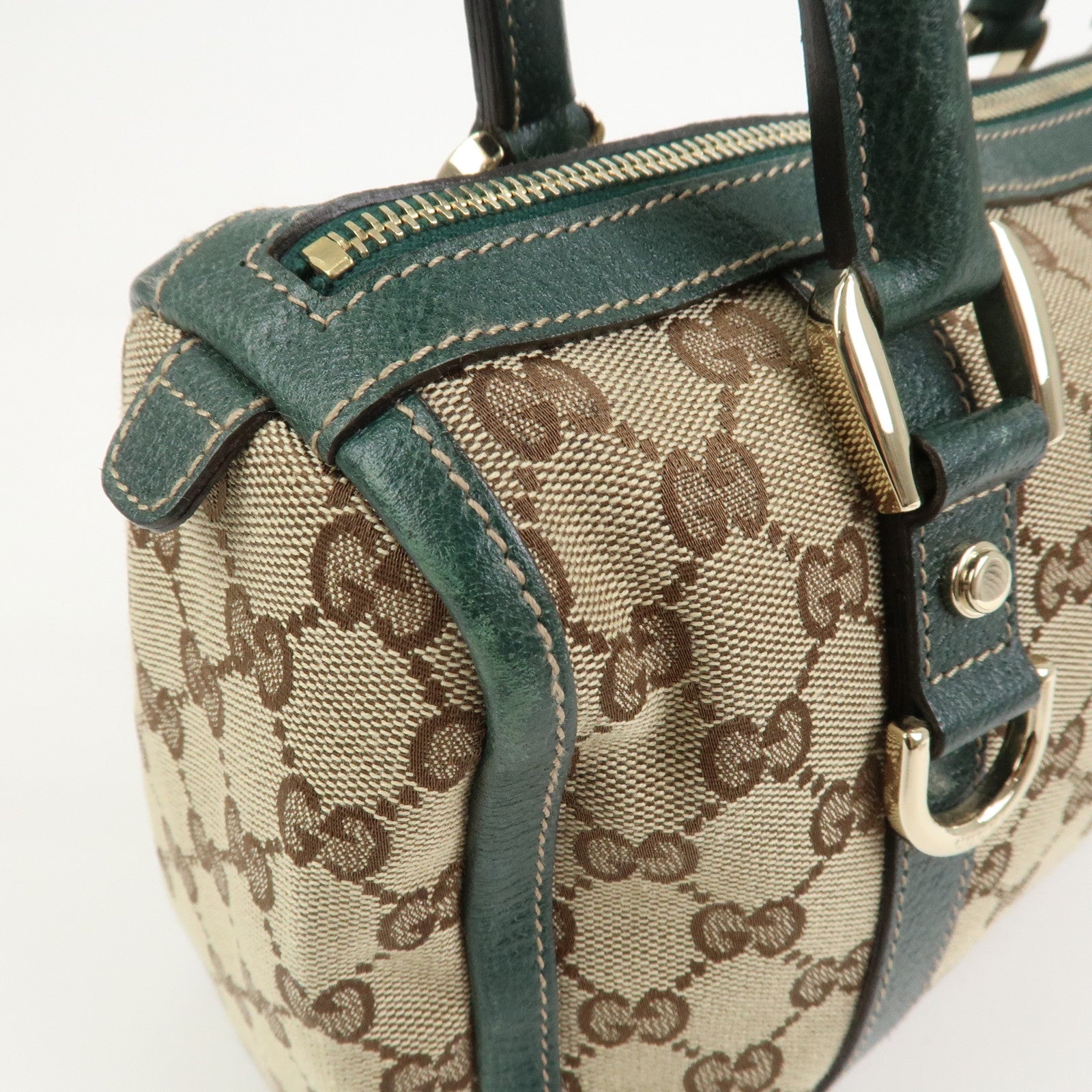 GUCCI Abbey GG Canvas Leather Mini Boston Bag Beige Green 130942