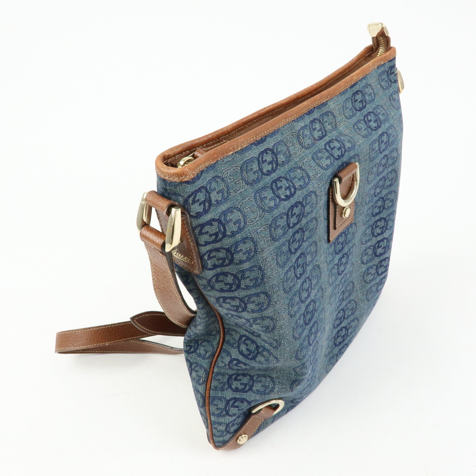 GUCCI Abbey Denim Leather Shoulder Bag Crossbody Bag Blue 131326