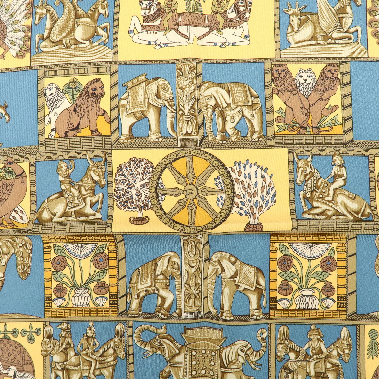 HERMES Carre 90 Silk 100% Scarf TORANA Blue