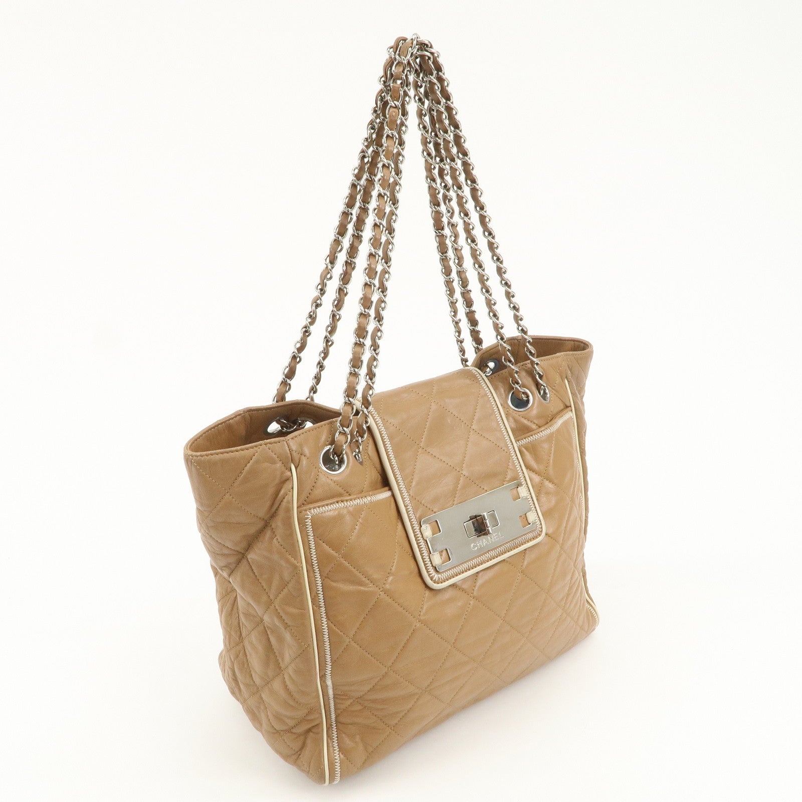 CHANEL East West Chain Shoulder Bag Hand Bag Tote Bag Brown