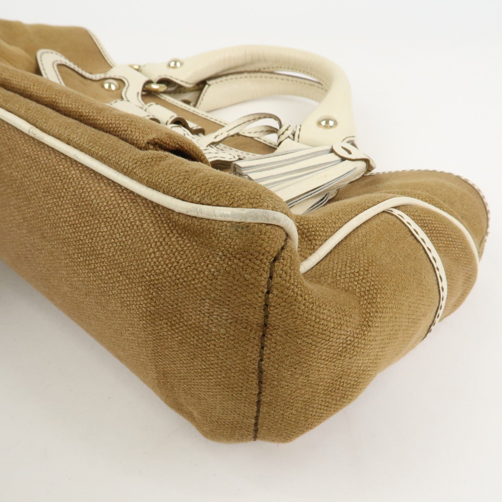 CELINE Canvas Leather Boogie Bag Hand Bag Macadam Motif Brown Ivory