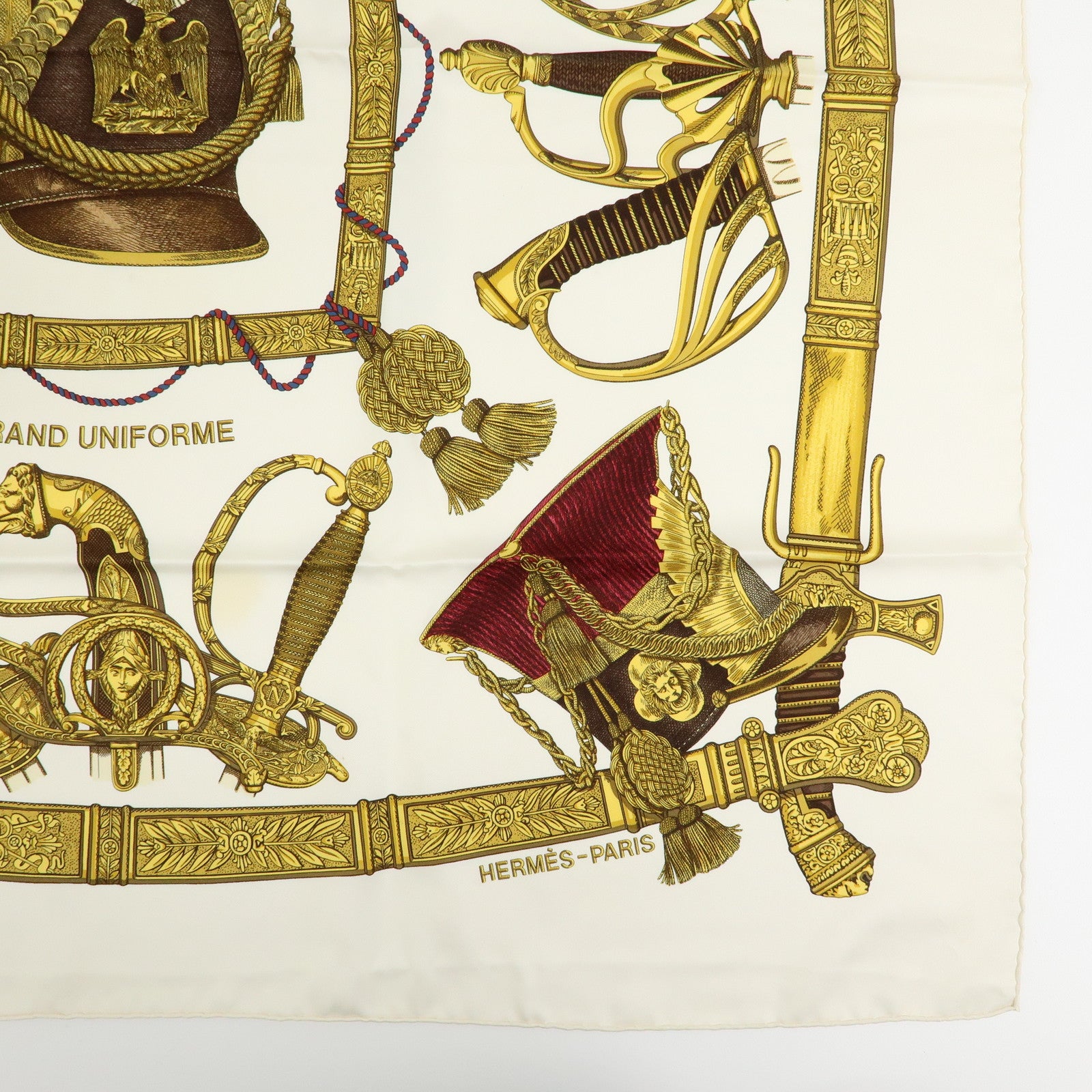 HERMES Carre 90 Set of 2 Silk 100% Scarf Gold Ivory Red