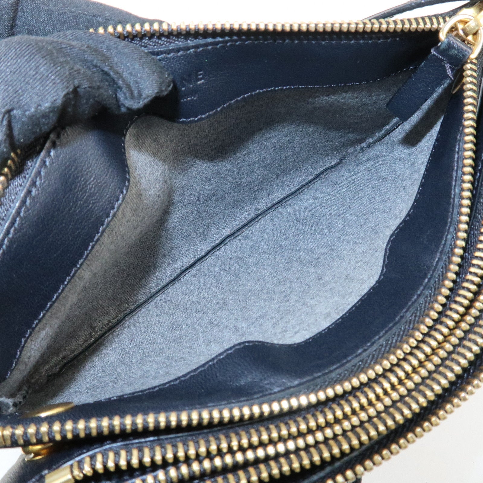 CELINE Trio Leather Shoulder Bag Black Gold Hardware Used