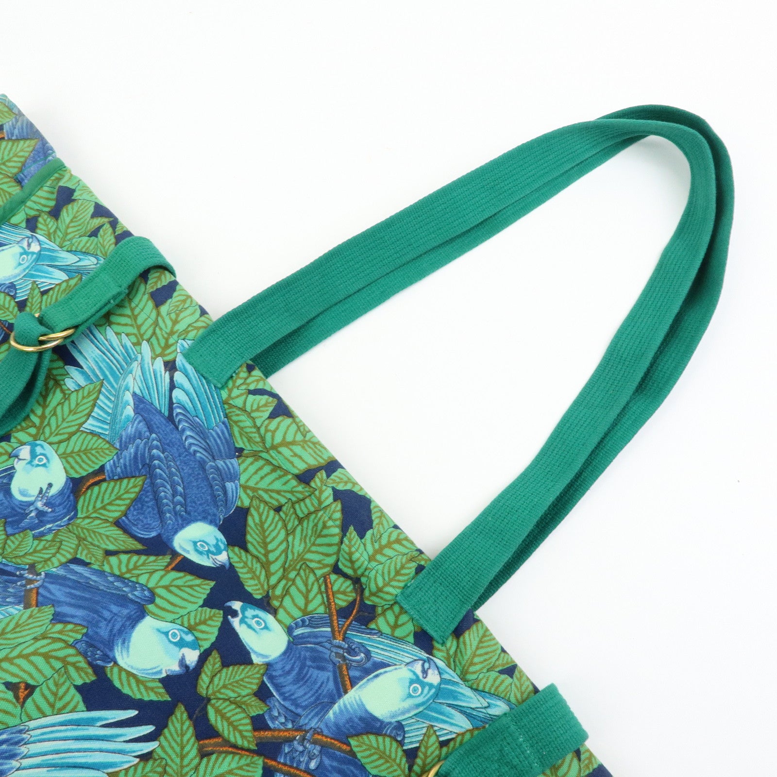 HERMES Canvas Large Beach Tote Bag Botanical Motif Blue Green