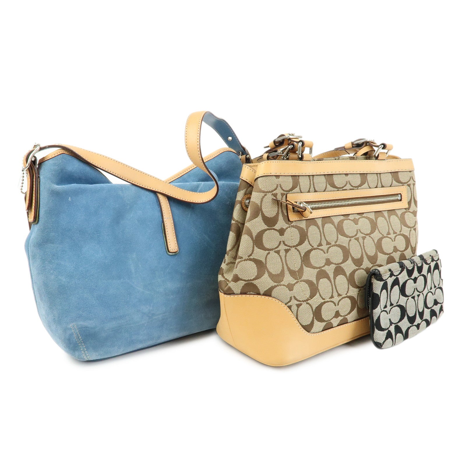 COACH Set of 3 Signature Canvas Leather Suede Shoulder Bag Hand Bag