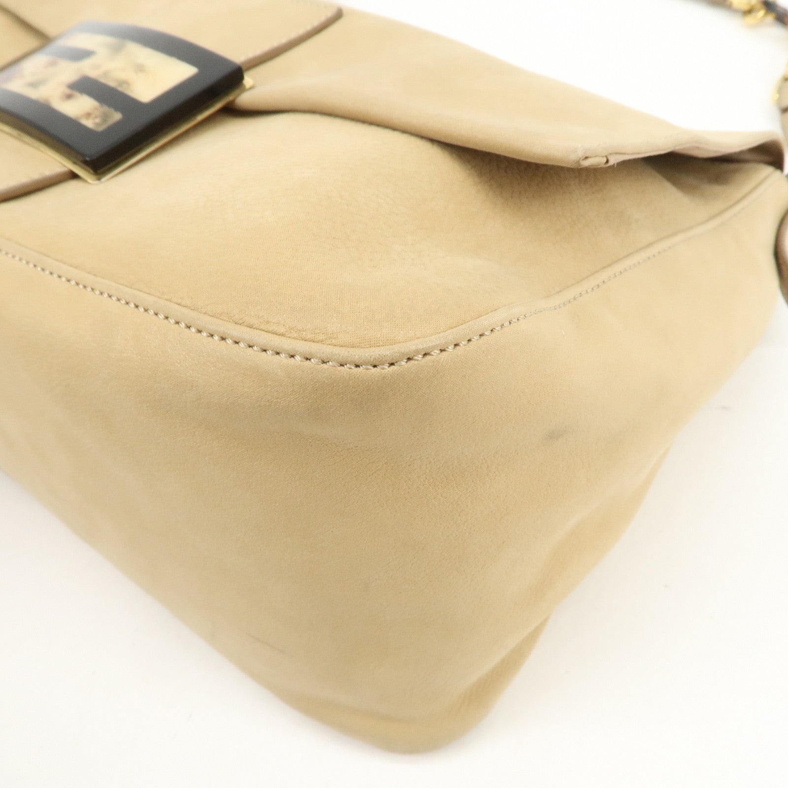 FENDI Big Mamma Baguette Leather Shoulder Bag Beige 8BR638