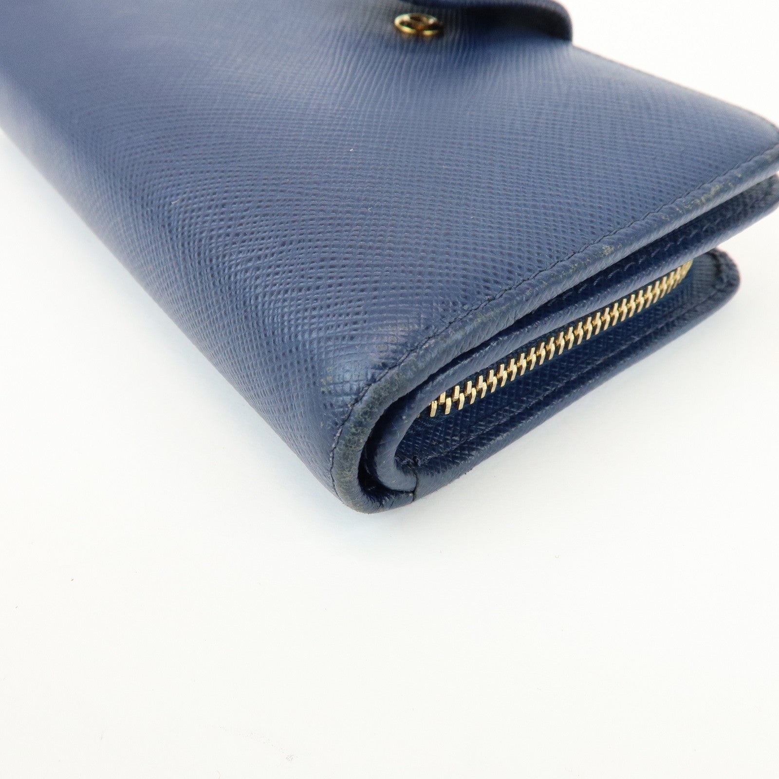 PRADA Saffiano Leather Compact Wallet Navy Gold 1ML225