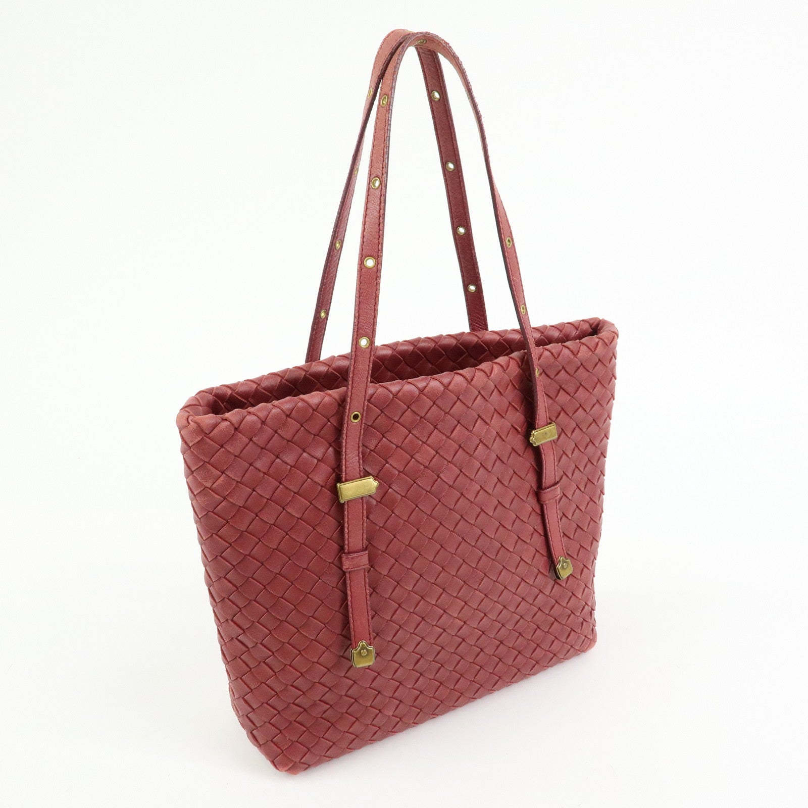 BOTTEGA VENETA Intrecciato Leather Tote Hand Bag Red Brown162937