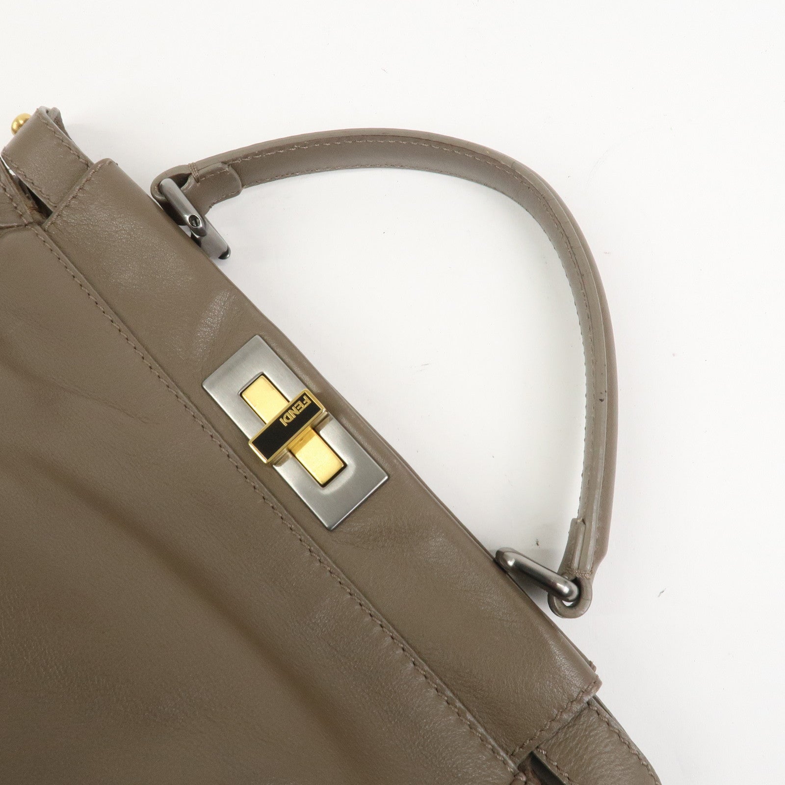 FENDI Leather Peekaboo 2Way Shoulder Bag Hand Bag Brown 8BN226