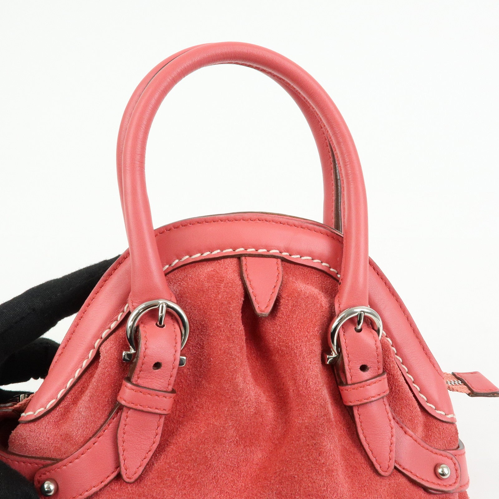 Ferragamo Gancini Suede Leather Small Hand Bag Pink