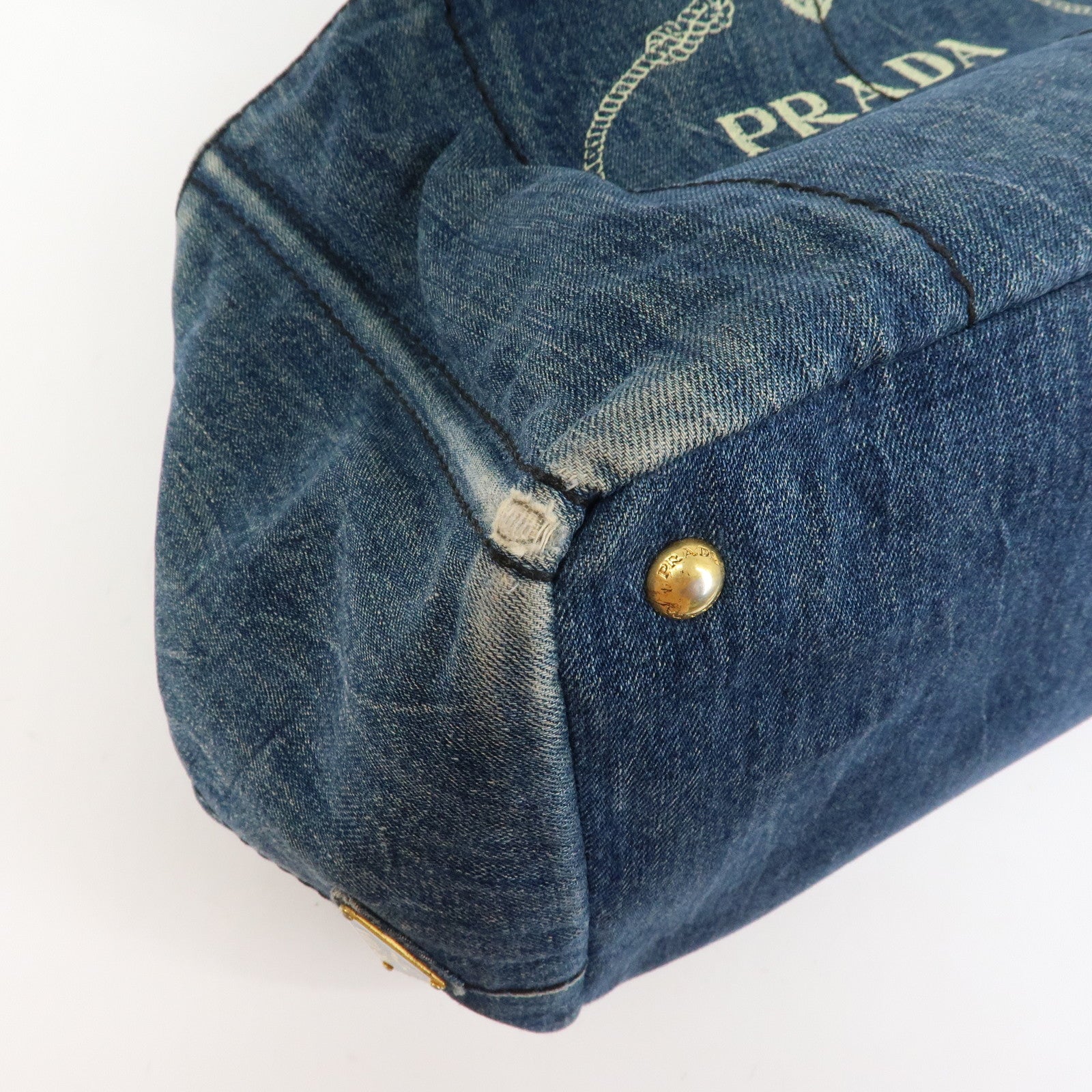 PRADA Triangle Logo Canapa Denim Tote Bag Hand Bag Shoulder Bag