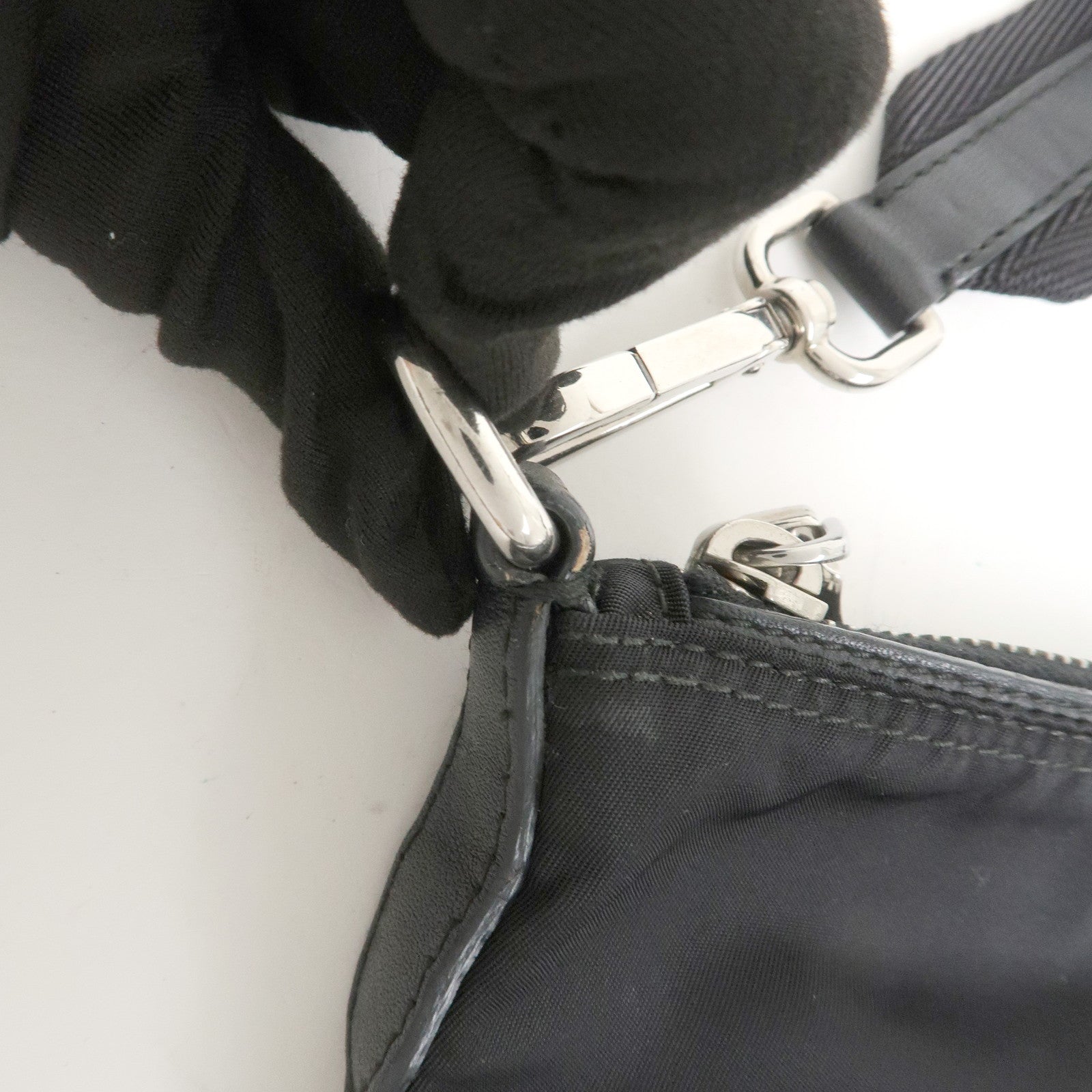 PRADA Triangle Logo Nylon Leather Shoulder Bag Black BT0716