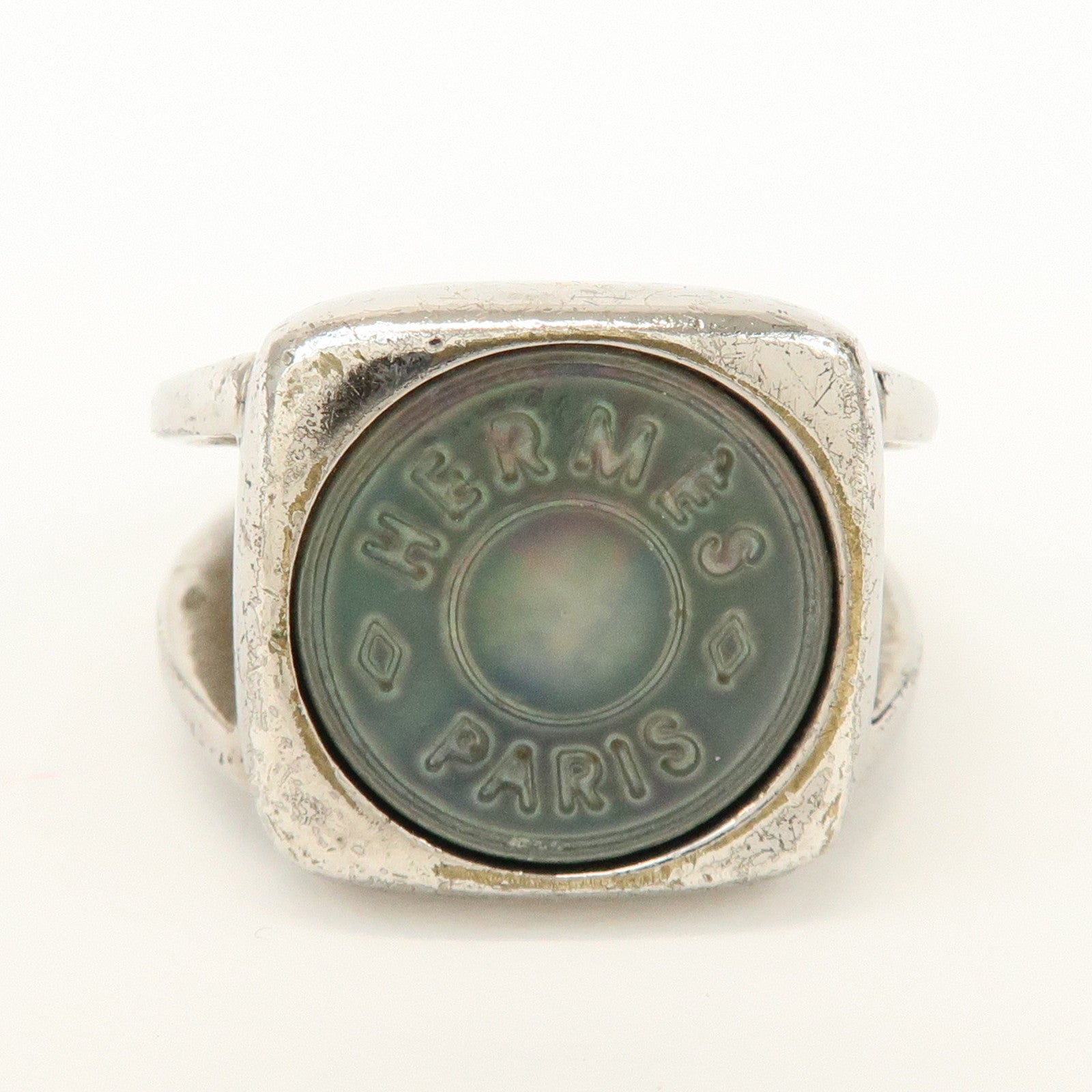 HERMES Metal Corozo Sellier Ring Shell Silver