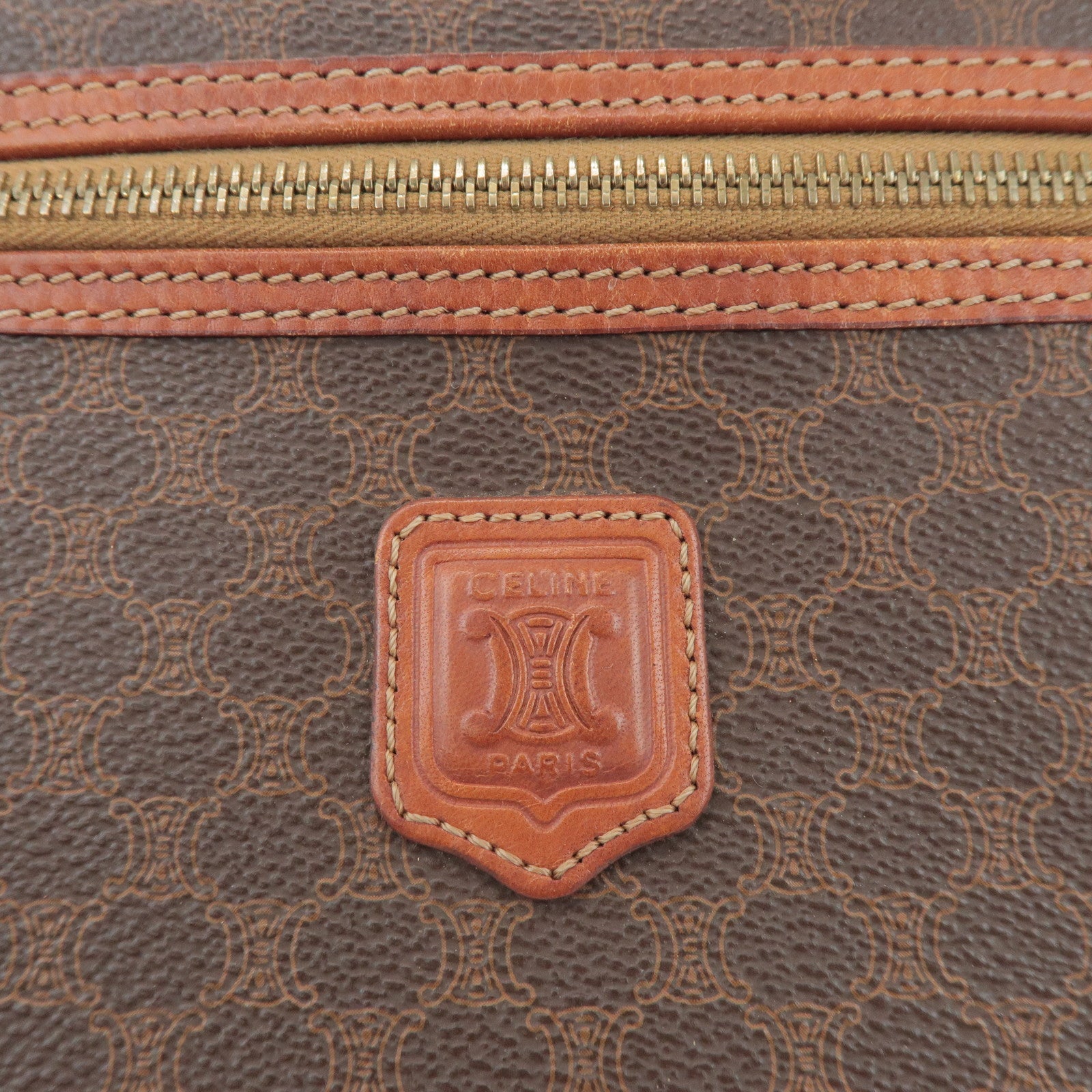 CELINE Macadam PVC Coated Canvas Leather Hand Bag Vanity Bag Brown