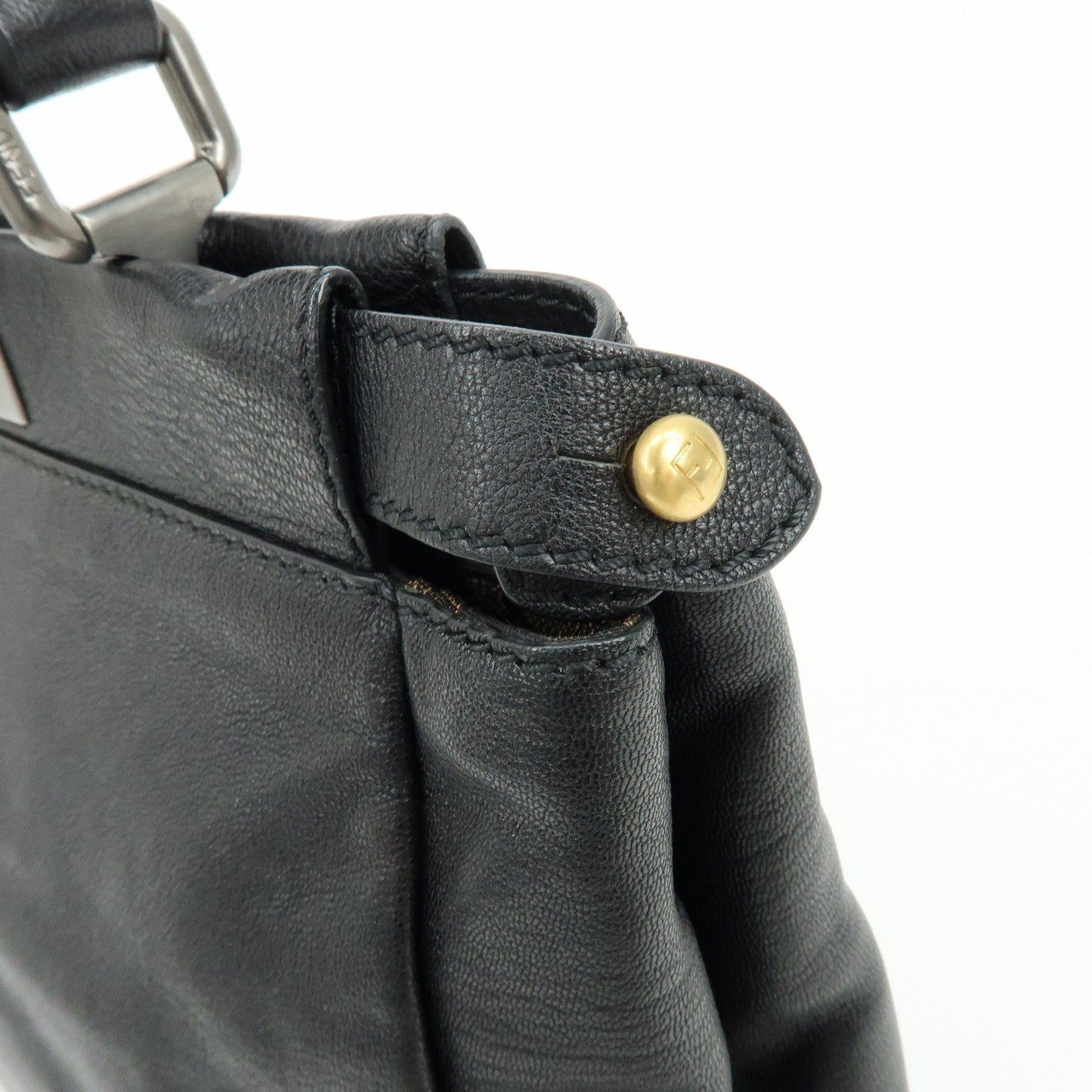 FENDI Peekaboo Leather 2Way Bag Hand Bag Shoulder Bag Black 8BN211