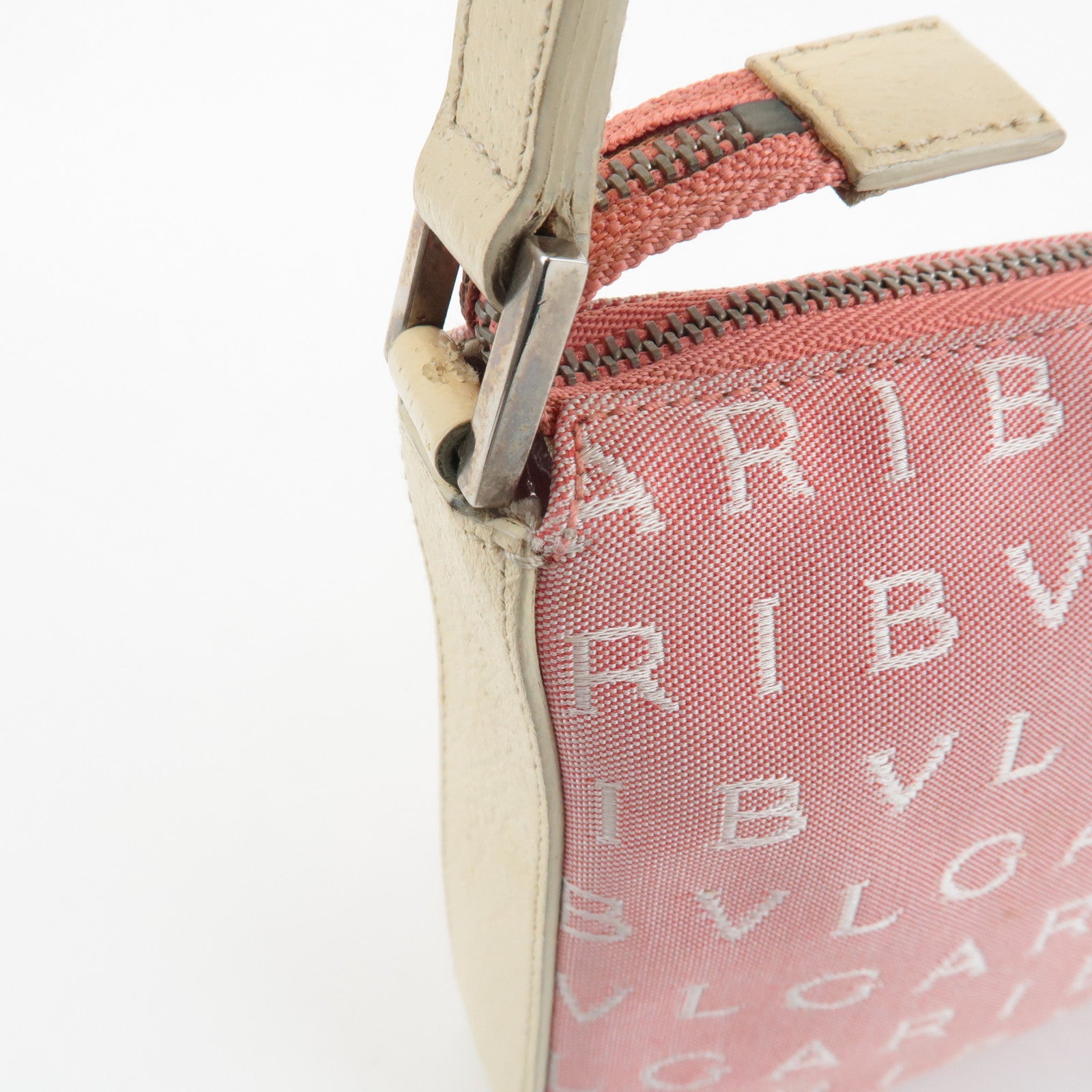 BVLGARI Logo Mania Leather Canvas Shoulder Bag Hand Bag Pink Used