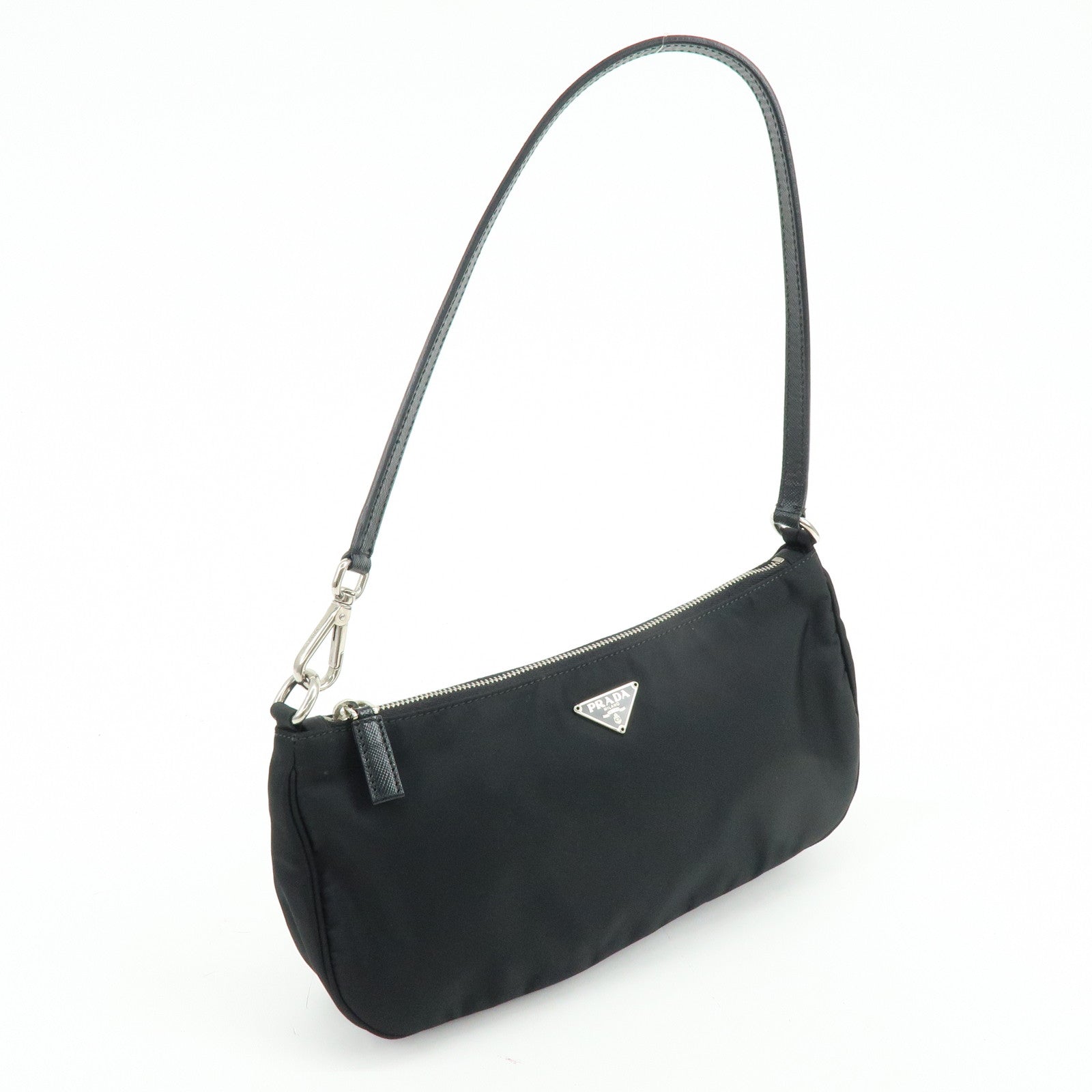 PRADA Triangle Logo Leather Shoulder Bag Hand Bag Black