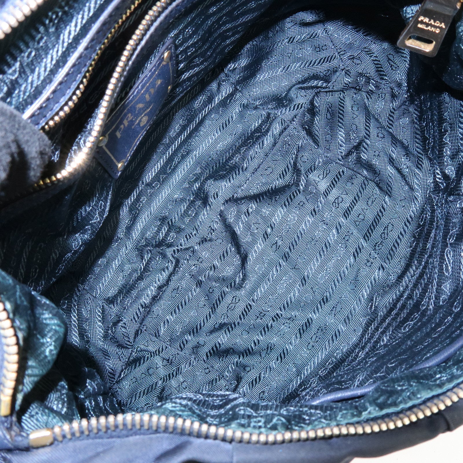 PRADA Triangle Logo Nylon Leather Shoulder Bag Hand Bag Navy