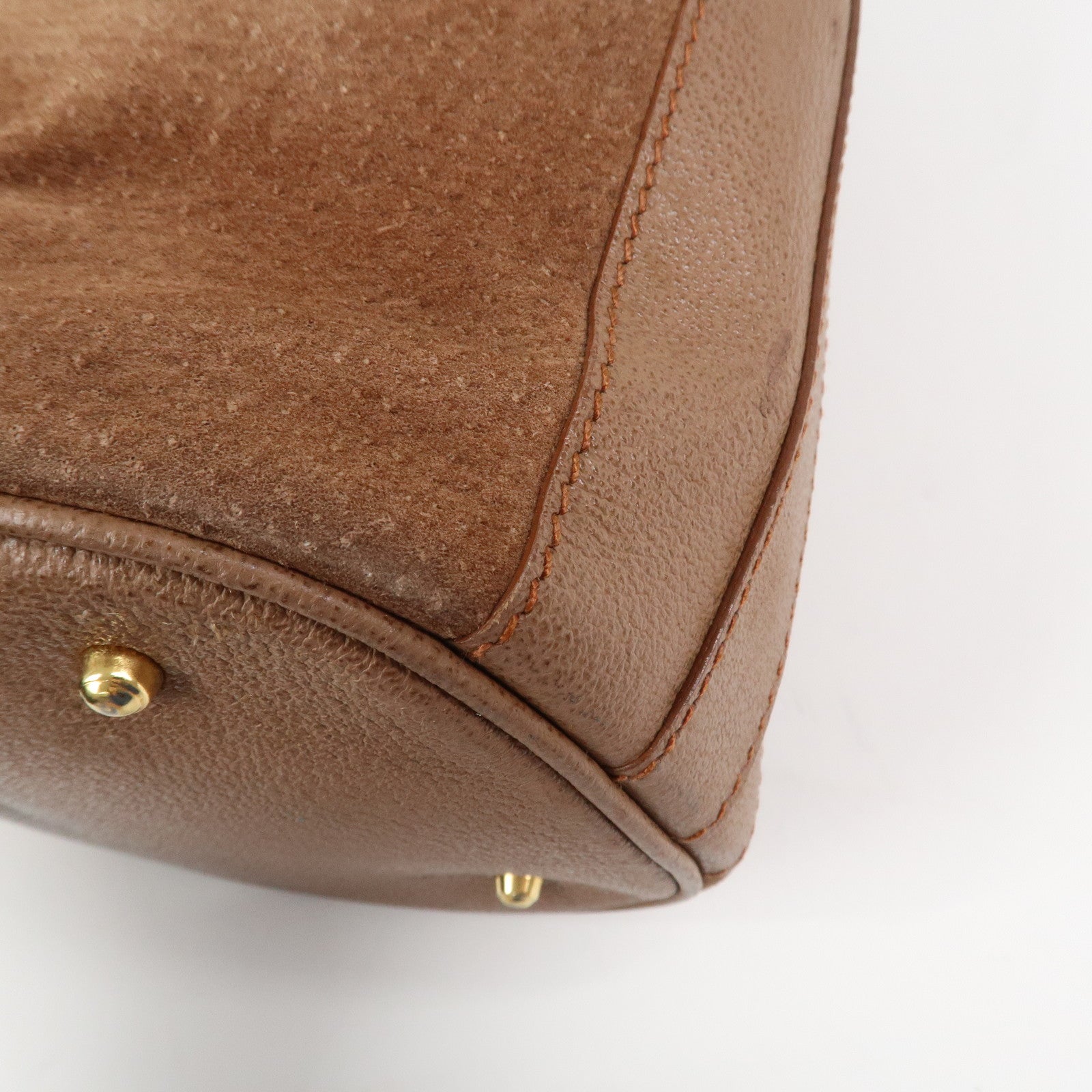 GUCCI Bamboo Suede Leather 2WAY Bag Hand Bag Brown 001・3754・1657