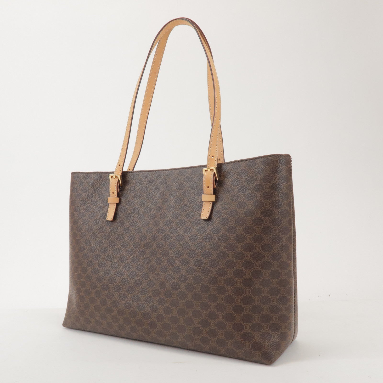 CELINE Macadam PVC Canvas Leather Tote Bag Shoulder Bag Brown