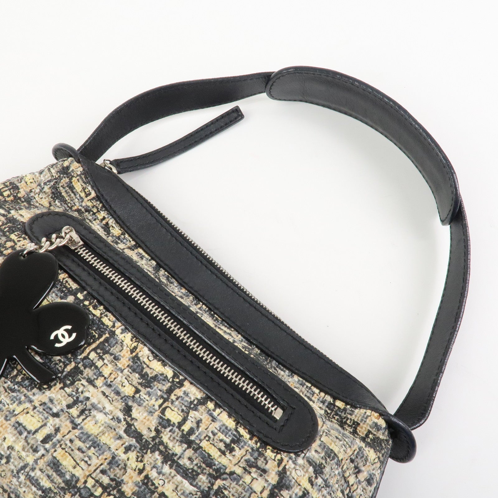 CHANEL COCO Mark Tweed Leather Shoulder Bag Black Multicolor