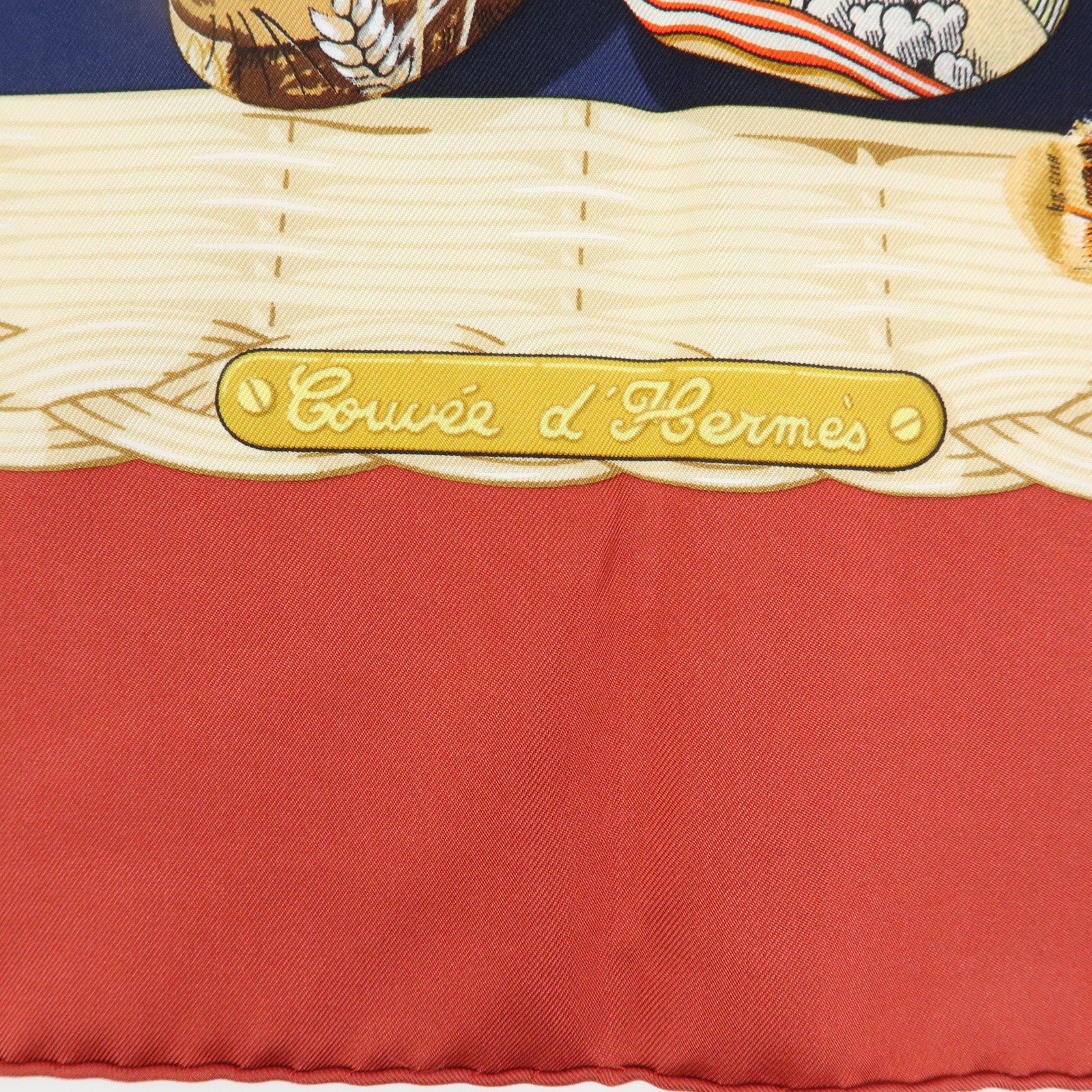 HERMES Carre 90 Silk 100% Scarf COUVEE D HERMES Egg Print Navy Red